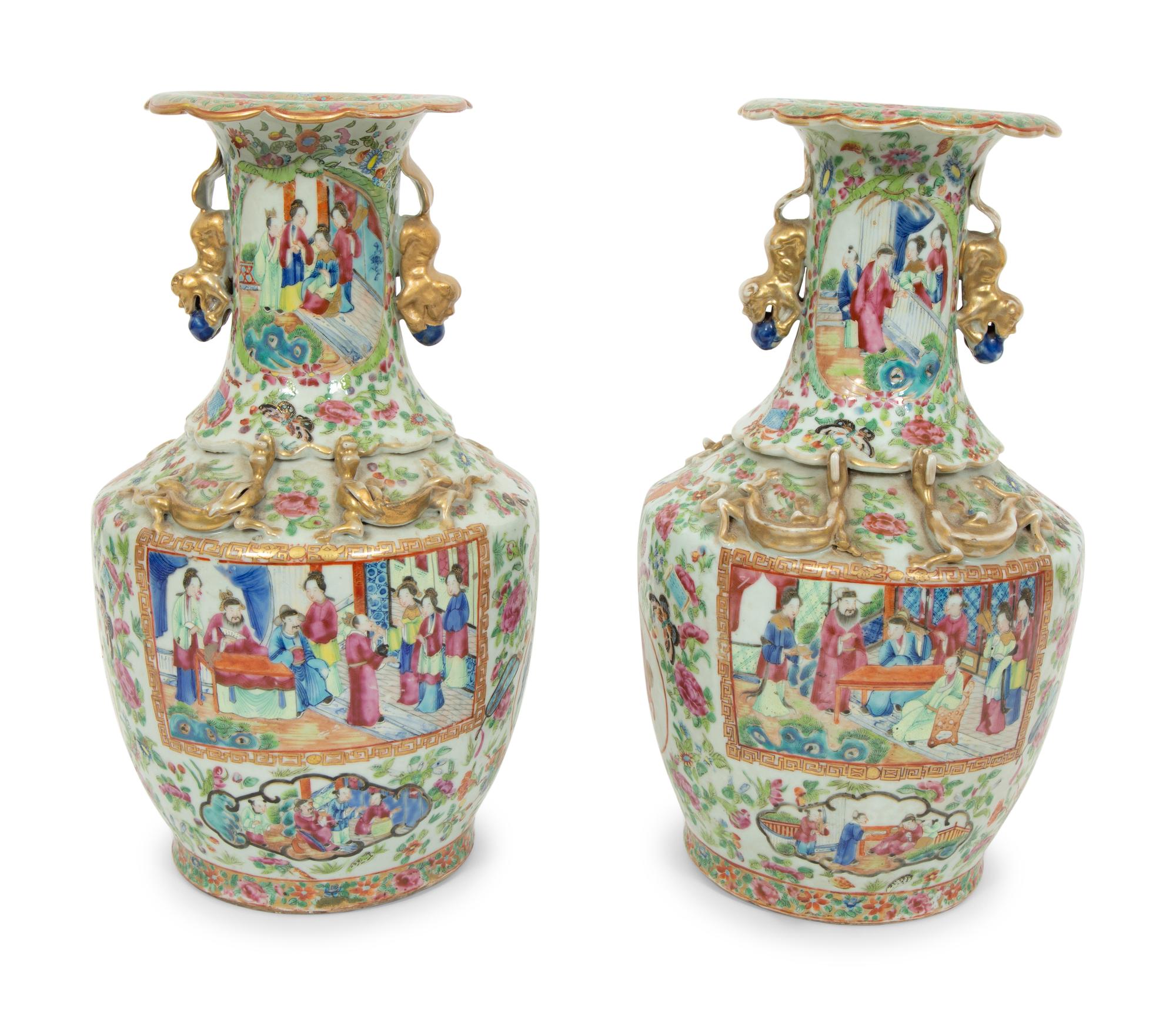 A Pair of Chinese Export Famille Rose Porcelain Vases