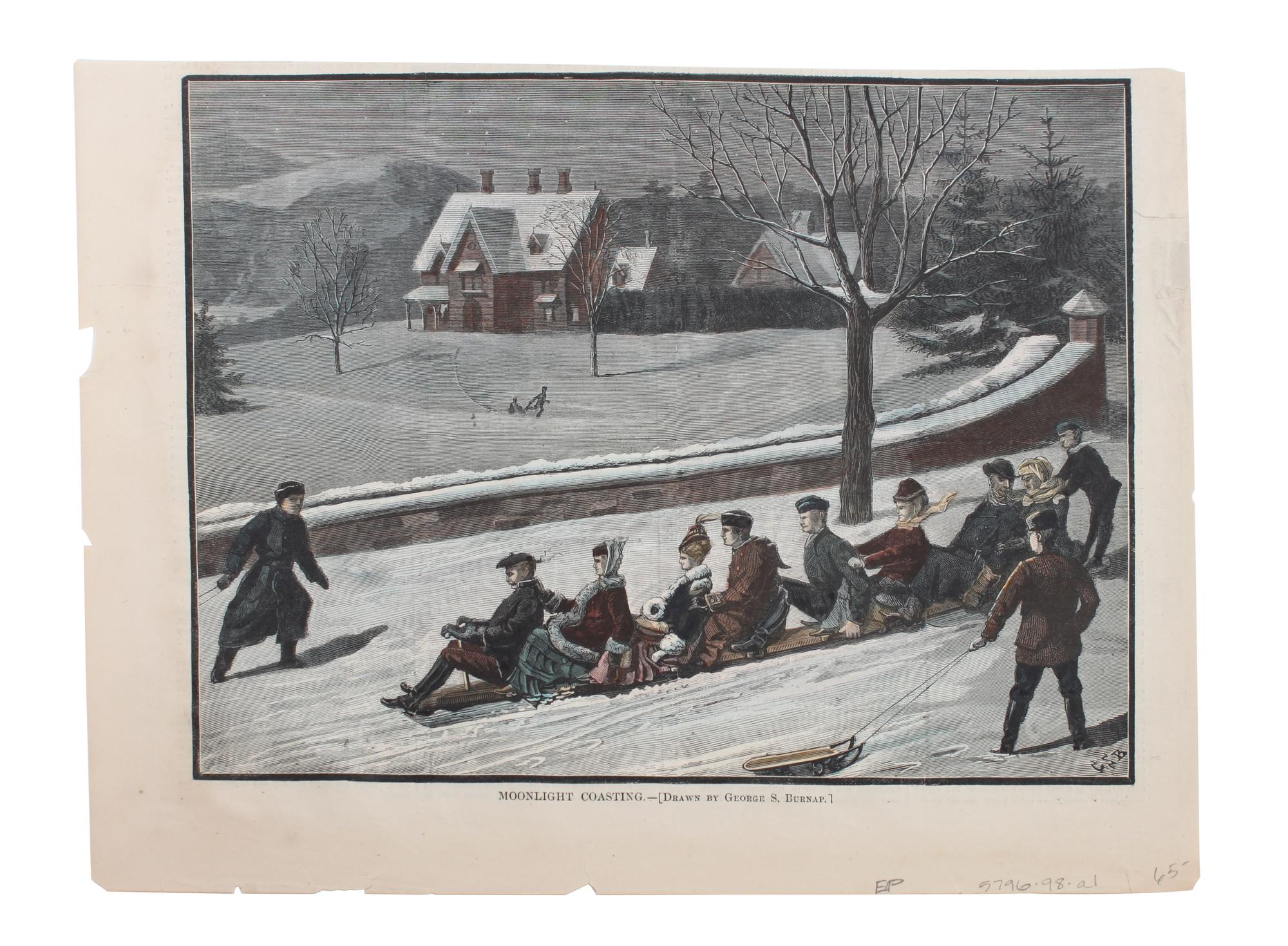 Five Hand Colored Winter Sports Prints Height 15 x width 10 inches (largest) — 19TH/20TH CENTURY