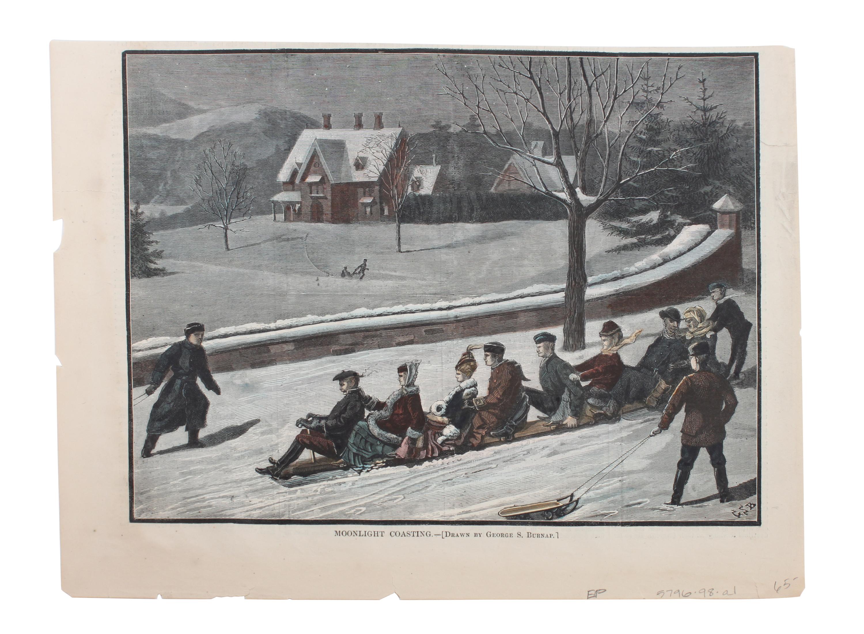 Five Hand Colored Winter Sports Prints Height 15 x width 10 inches (largest) — 19TH/20TH CENTURY