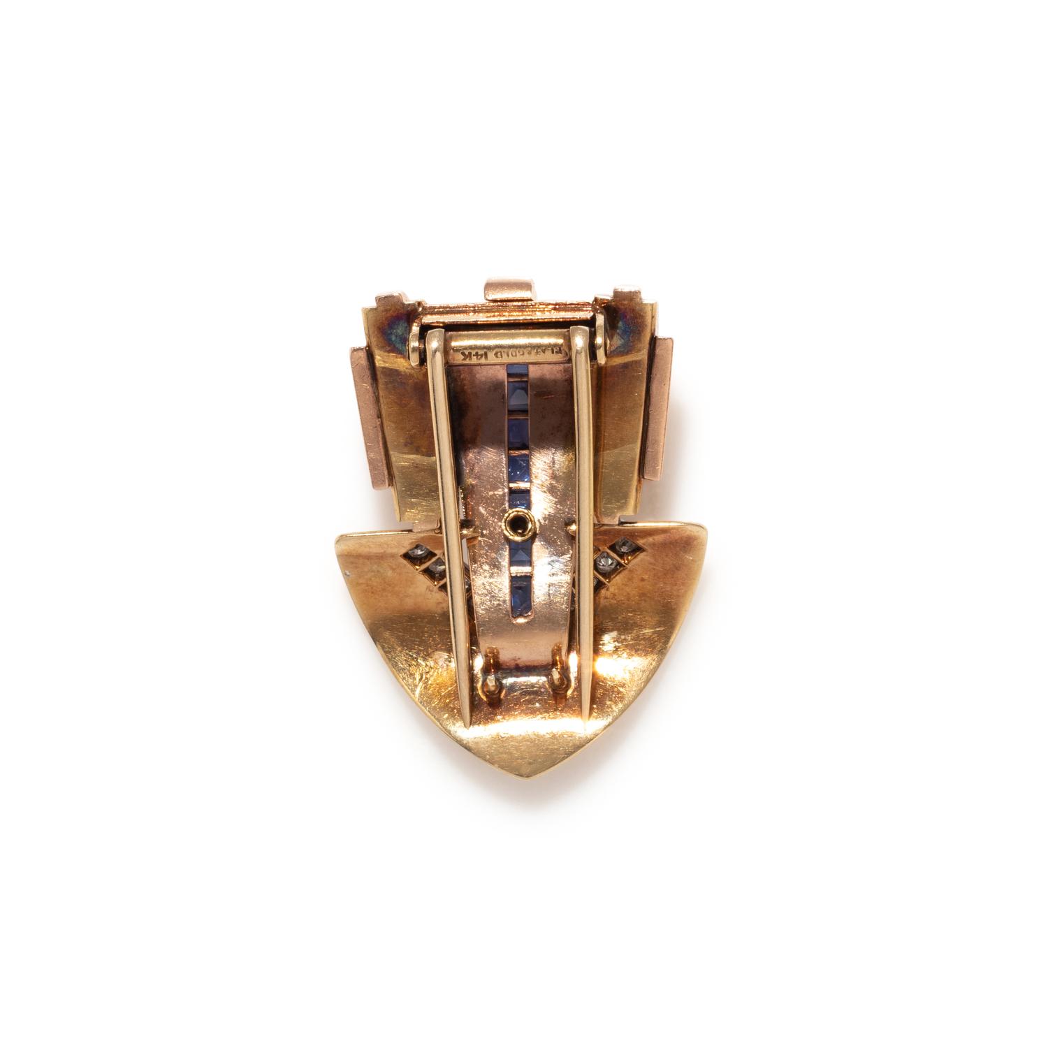 CARTIER, RETRO, SAPPHIRE AND DIAMOND CLIP BROOCH