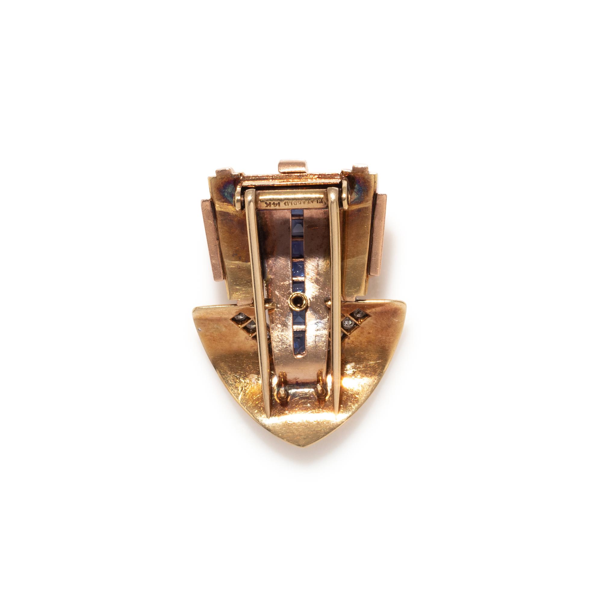CARTIER, RETRO, SAPPHIRE AND DIAMOND CLIP BROOCH