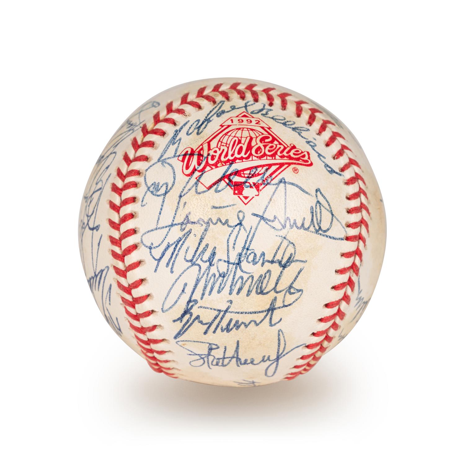 A 1992 Atlanta Braves National League Champion Team Signed Autograph Baseball With 29 Signatures (Beckett Authentication Services Letter BAS Certified),