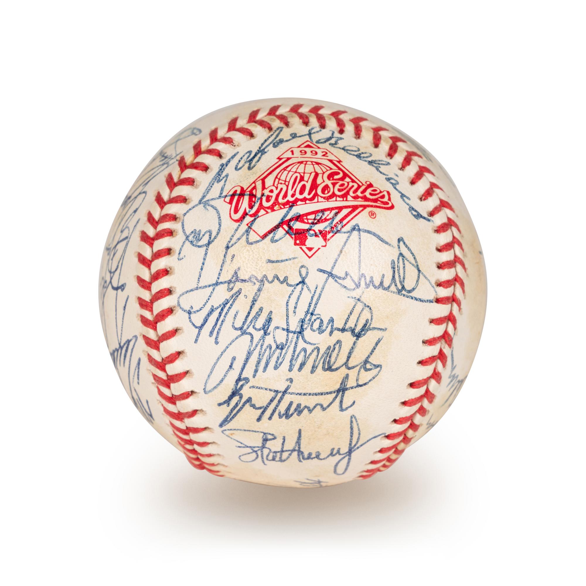 A 1992 Atlanta Braves National League Champion Team Signed Autograph Baseball With 29 Signatures (Beckett Authentication Services Letter BAS Certified),