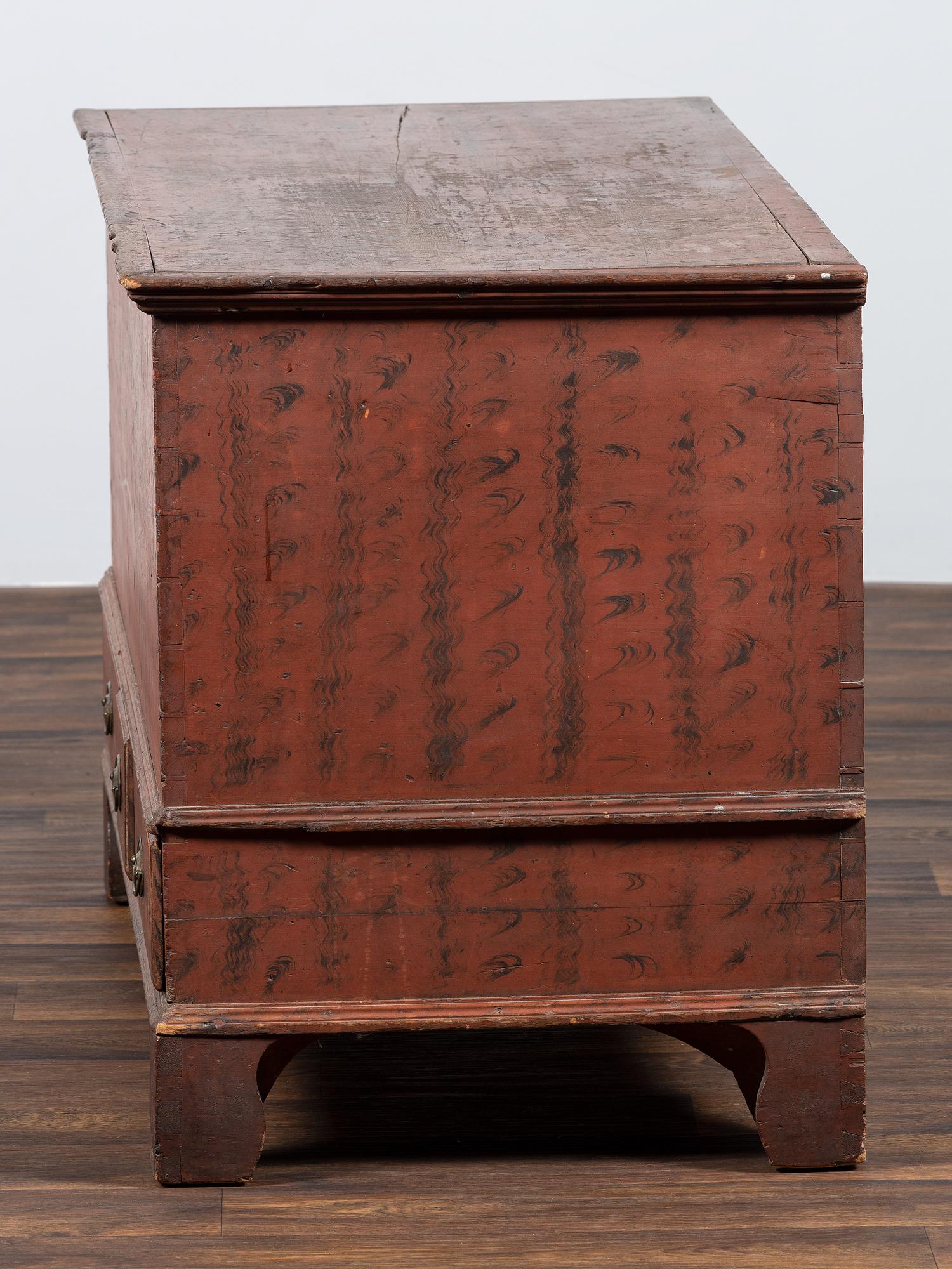 A Chippendale Grain-Painted Poplar Three Drawer Blanket Chest