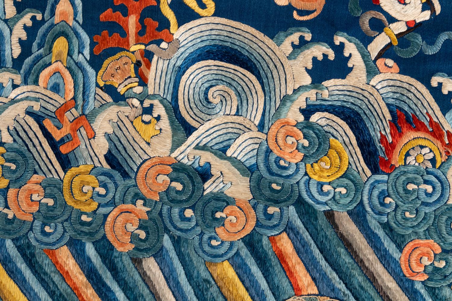 A Blue Ground Embroidered Silk Dragon Robe, Jifu