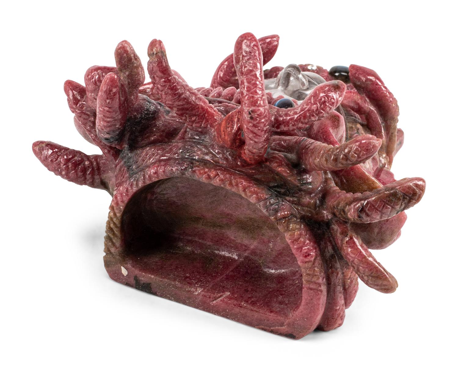 A Carved Rhodonite and Rock Crystal Medusa Mask