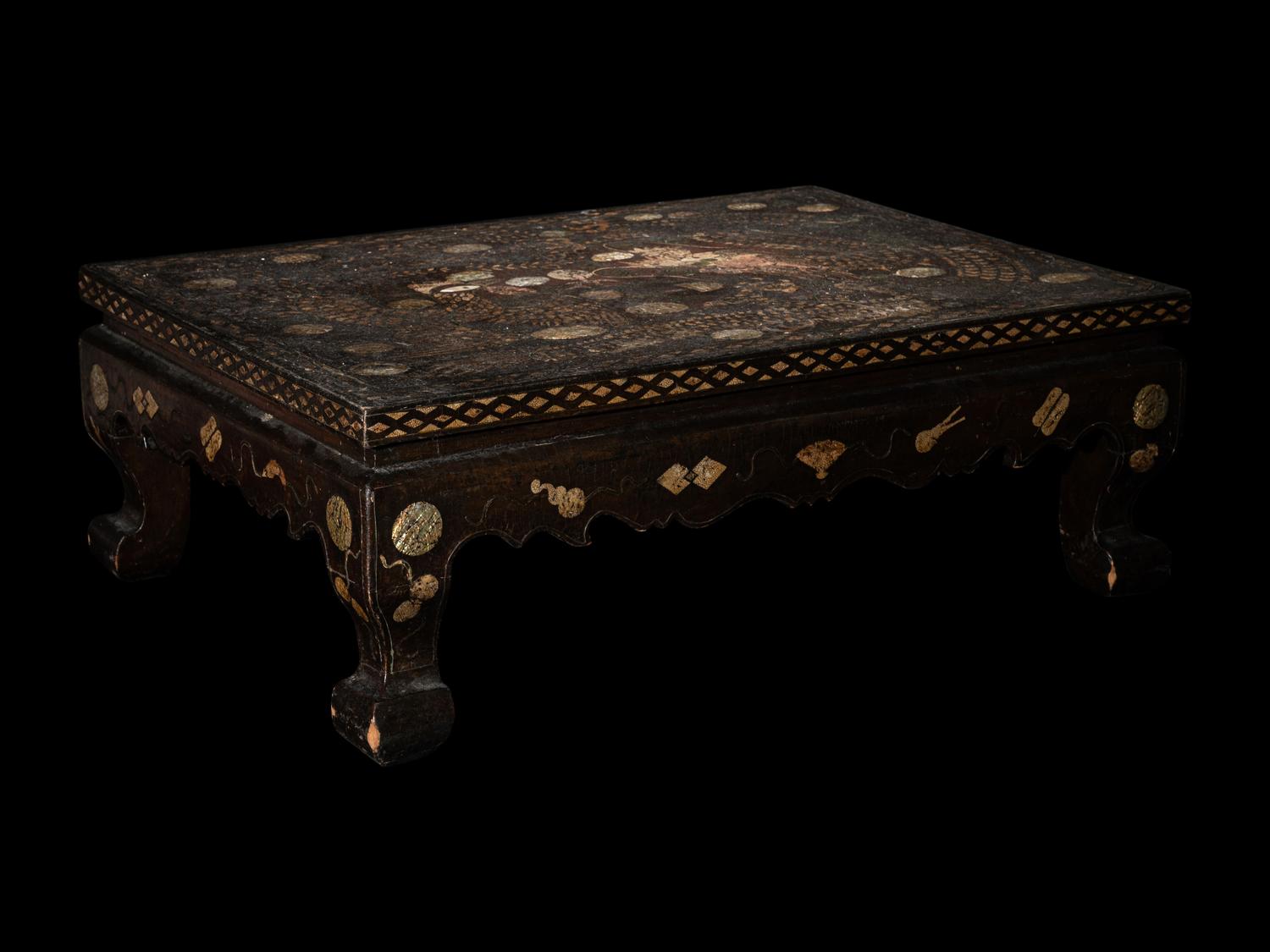 A Korean Mother-of-Pearl and Shagreen Inlaid Brown Lacquered Low Table