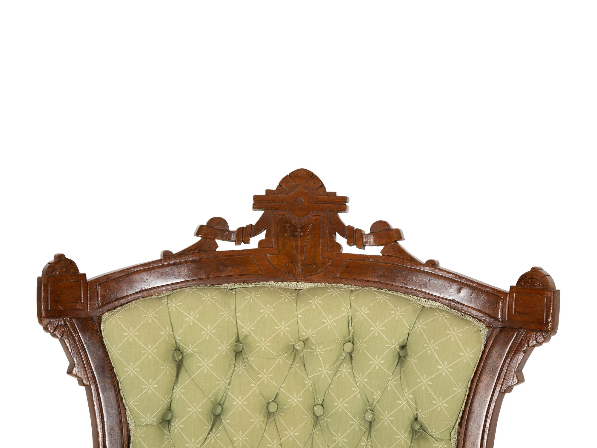 Two American Carved Mahogany Upholstered Chairs