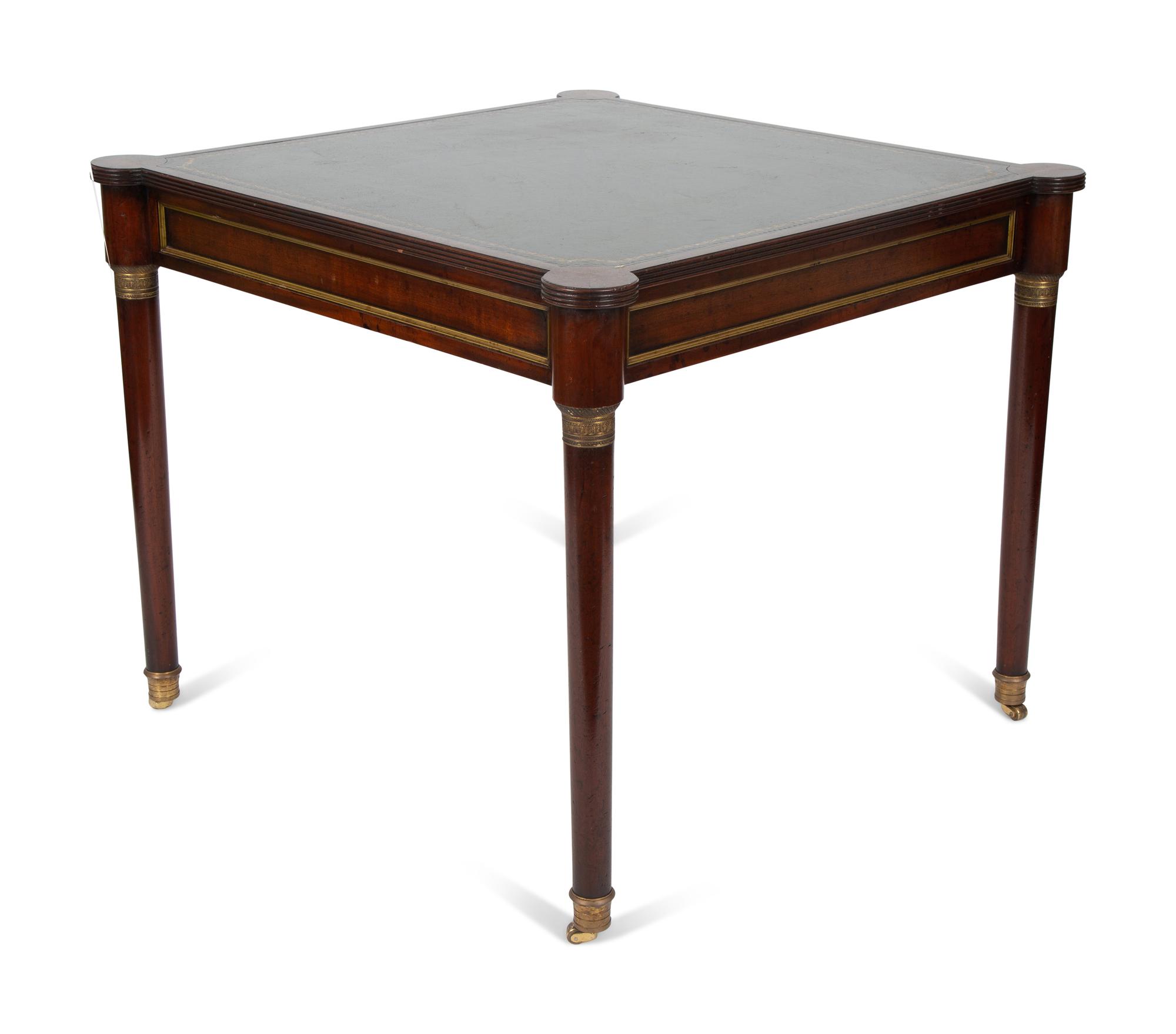 A Regency Style Mahogany and Brass Mounted Card Table — 20th Century