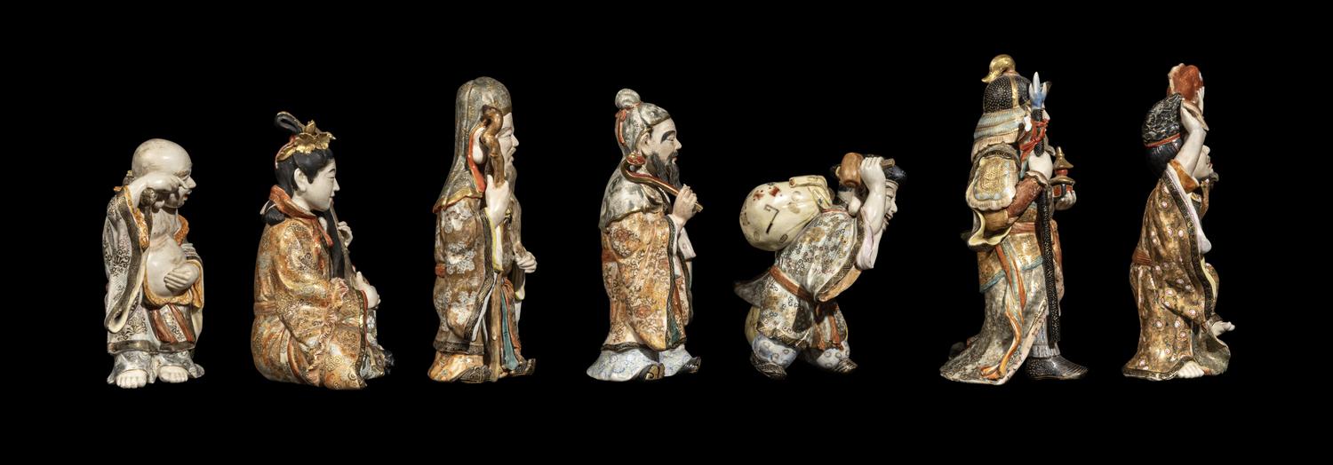 A Set of Seven Japanese Satsuma Figures of Immortals