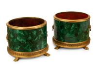A Pair of Gilt Bronze Mounted Malachite Jardinieres