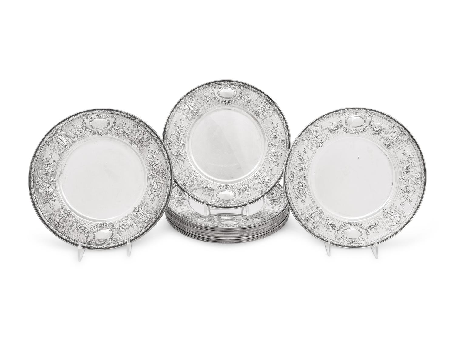 A Set of Twelve Gorham Silver Dinner Plates