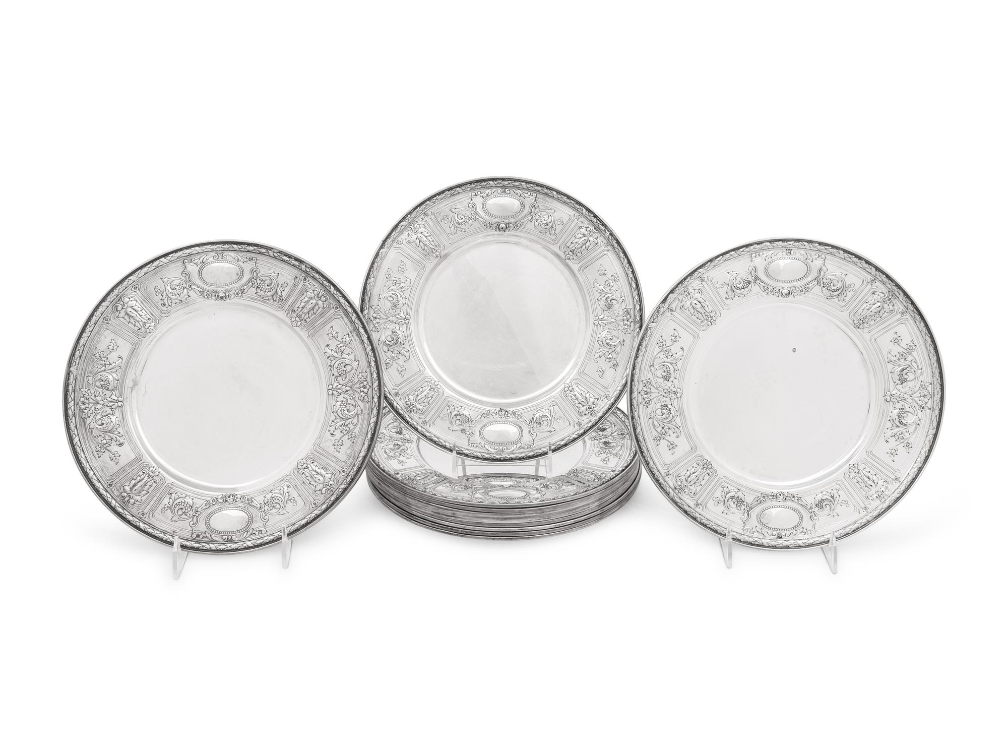 A Set of Twelve Gorham Silver Dinner Plates
