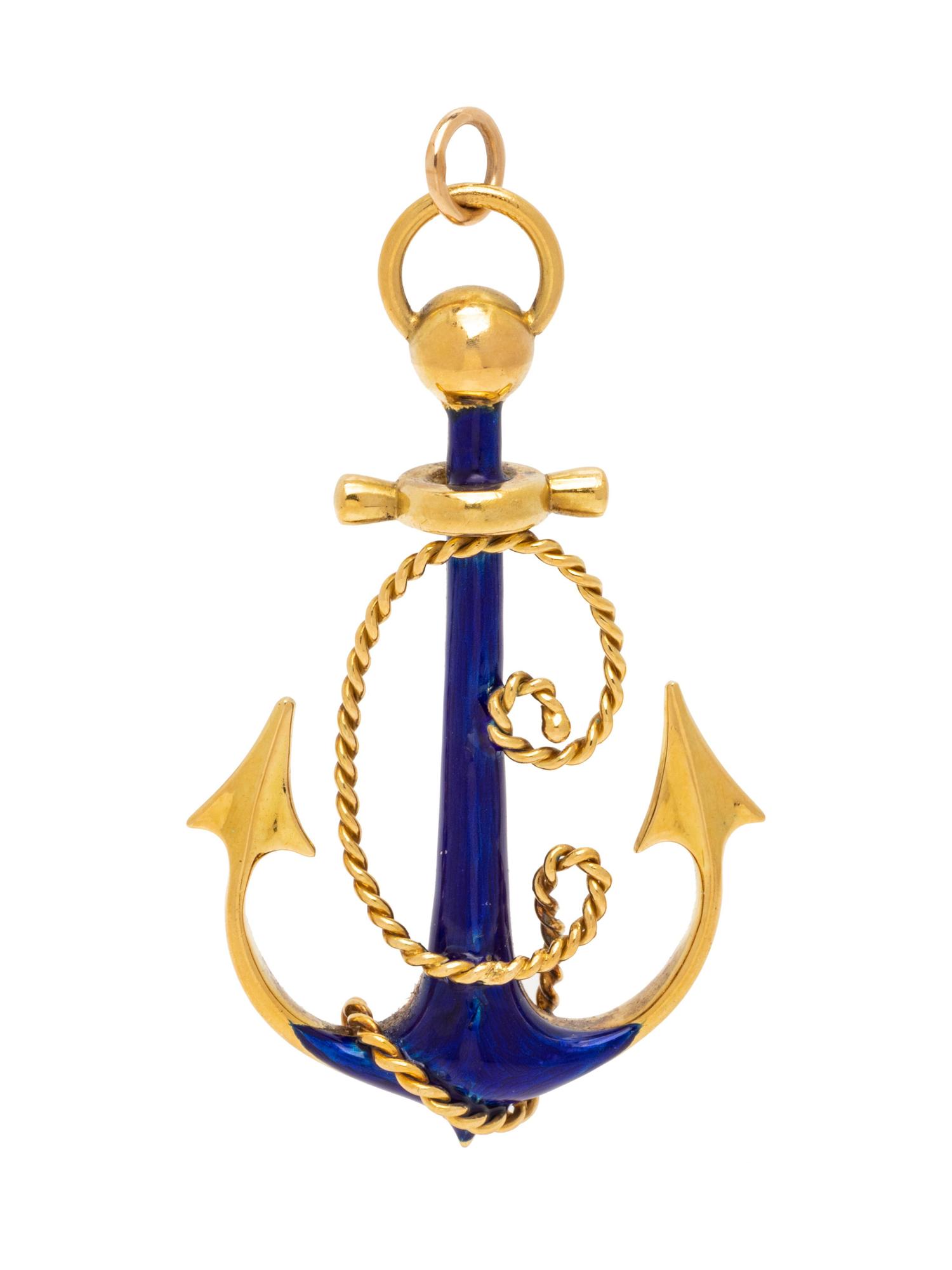 GUCCI, YELLOW GOLD AND ENAMEL ANCHOR PENDANT/BROOCH