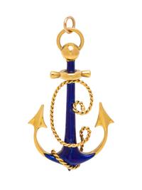 GUCCI, YELLOW GOLD AND ENAMEL ANCHOR PENDANT/BROOCH