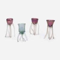 Toots Zynsky (American, b. 1951) Group of Four Early Blown Glass Leg Goblets, USA, circa 1970s