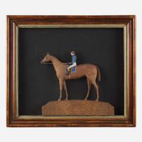 John Stormonth (Scottish, 19th century) A large carved and painted diorama of a horse and jockey, dated "1872"