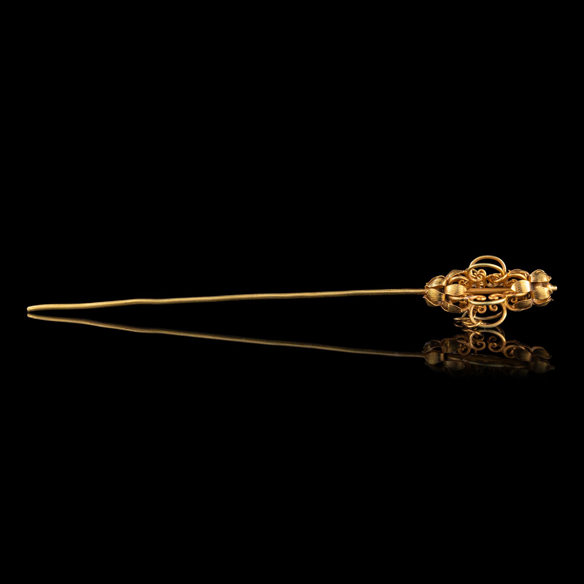 A Chinese Gold 'Khakkhara' Hairpin, Zan, Ming Dynasty 明 金錫杖簪