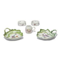 A Group of Five Meissen Hand-Painted Porcelain Table Articles
