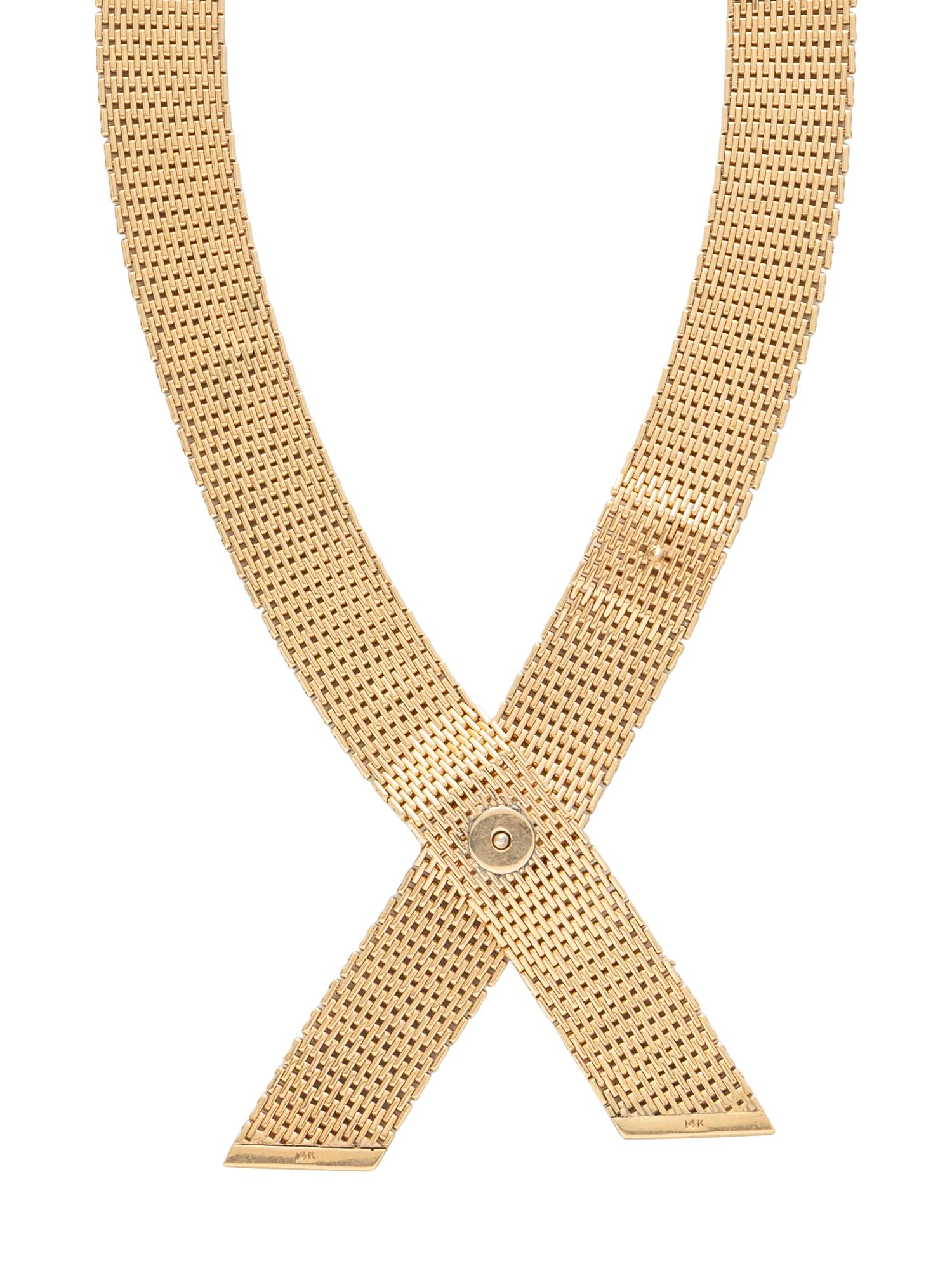 YELLOW GOLD CROSSOVER LINK NECKLACE