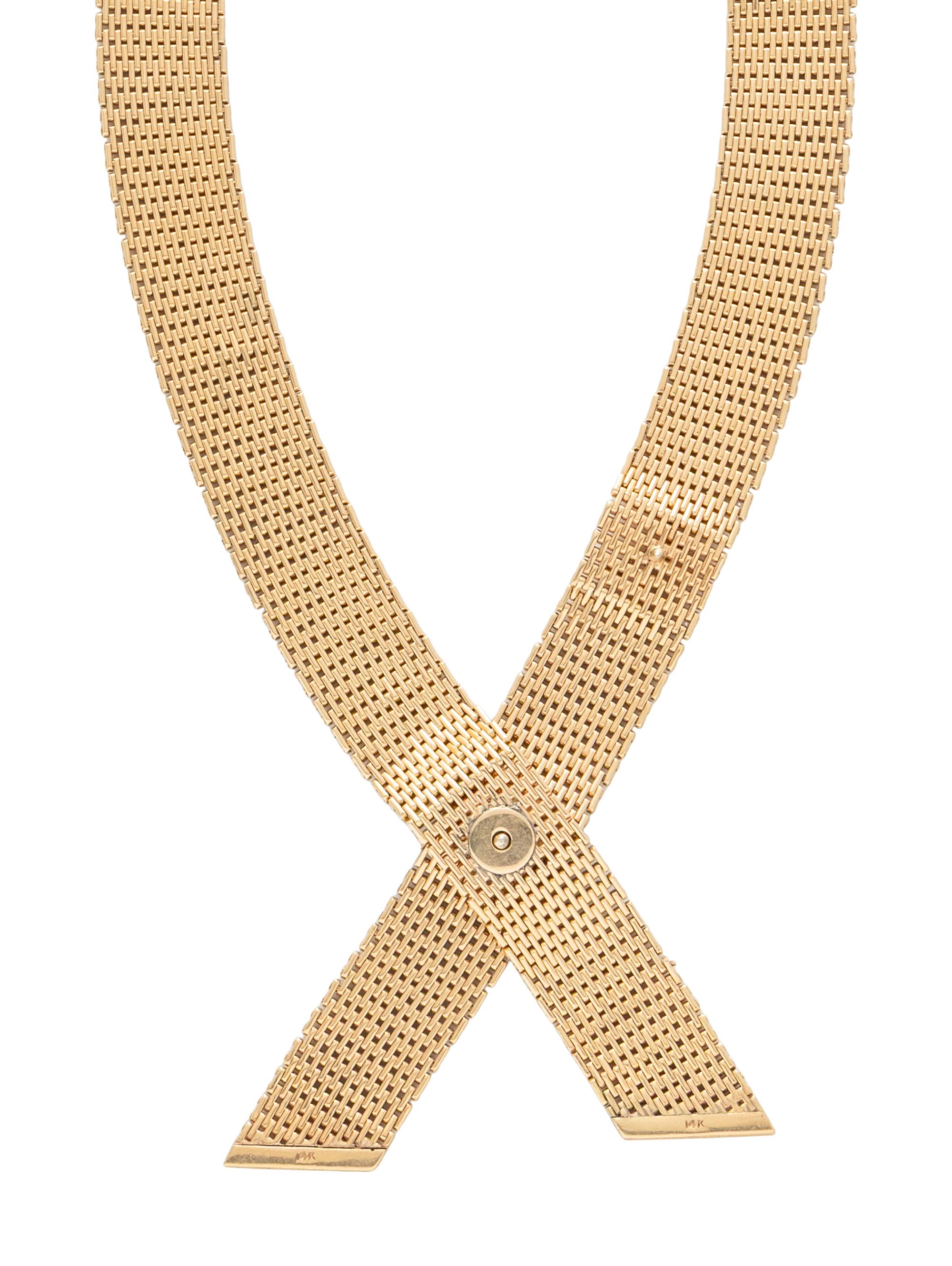 YELLOW GOLD CROSSOVER LINK NECKLACE