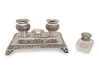An Italian Silver Standish and a Silver Capped Inkwell — 20th Century