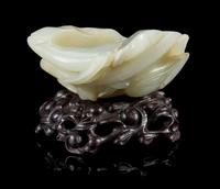 A Carved Celadon Jade Water Dropper Length 3 inches. — 19TH CENTURY