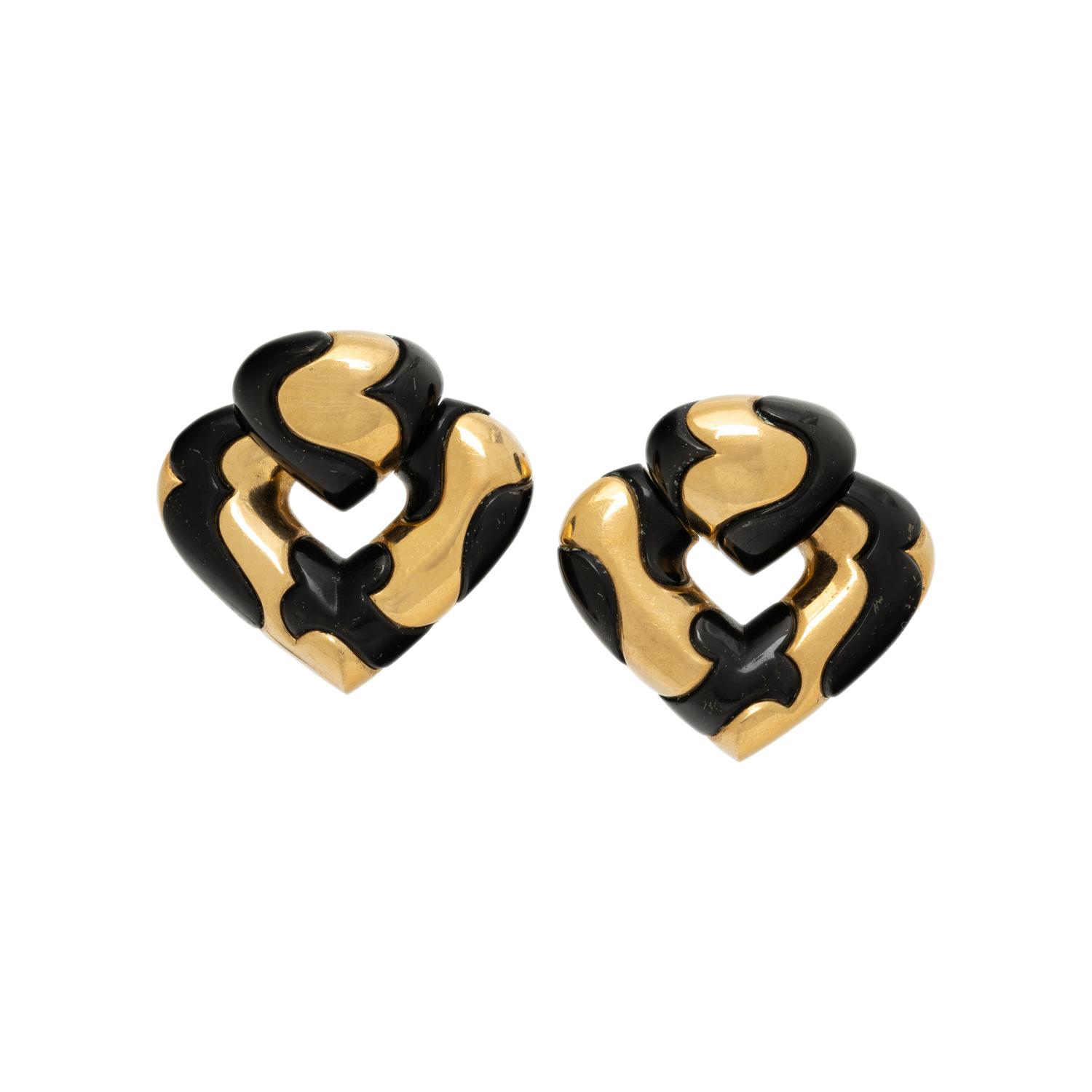 MARINA B., YELLOW GOLD AND BLACK ENAMEL 'PARDY' EARRINGS