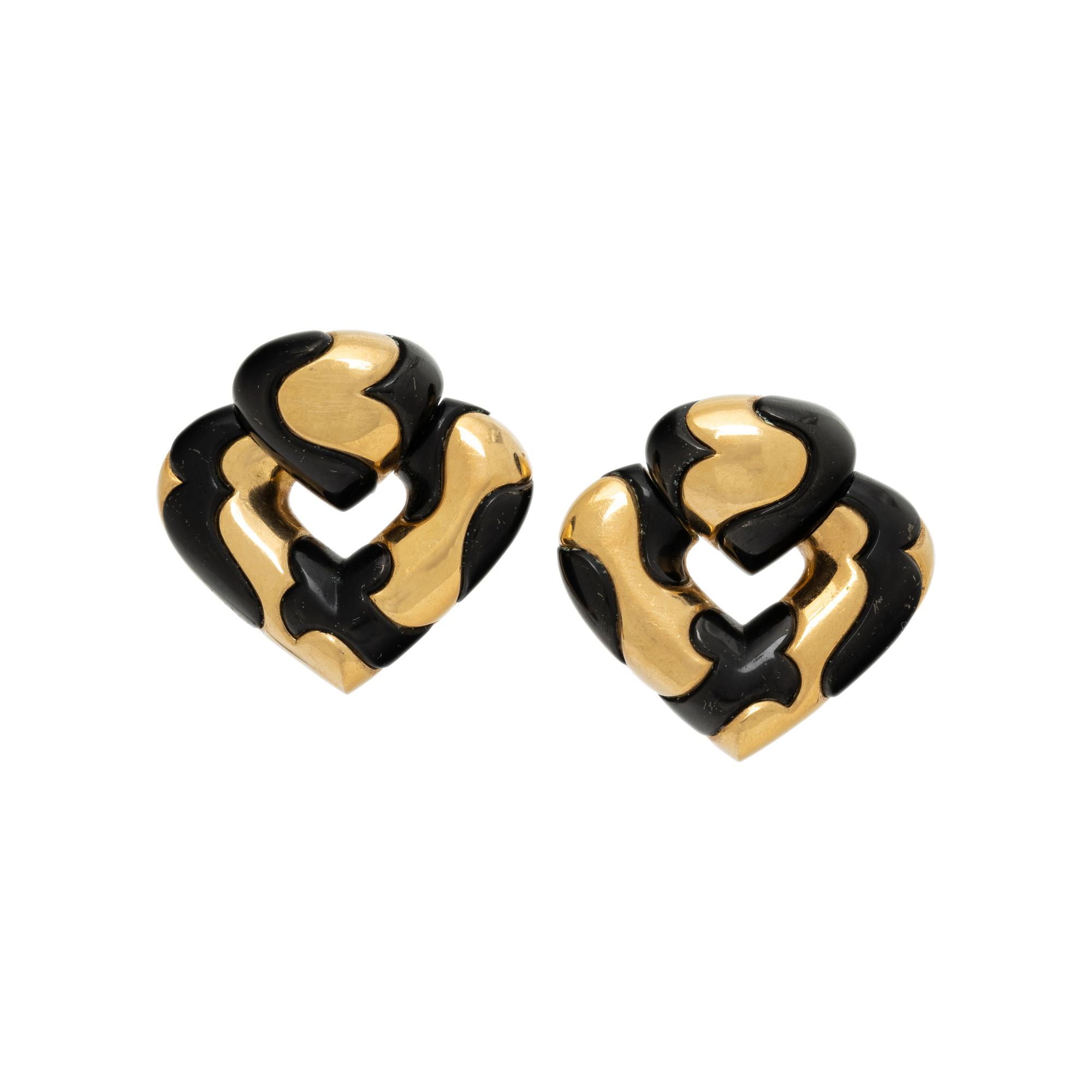 MARINA B., YELLOW GOLD AND BLACK ENAMEL 'PARDY' EARRINGS
