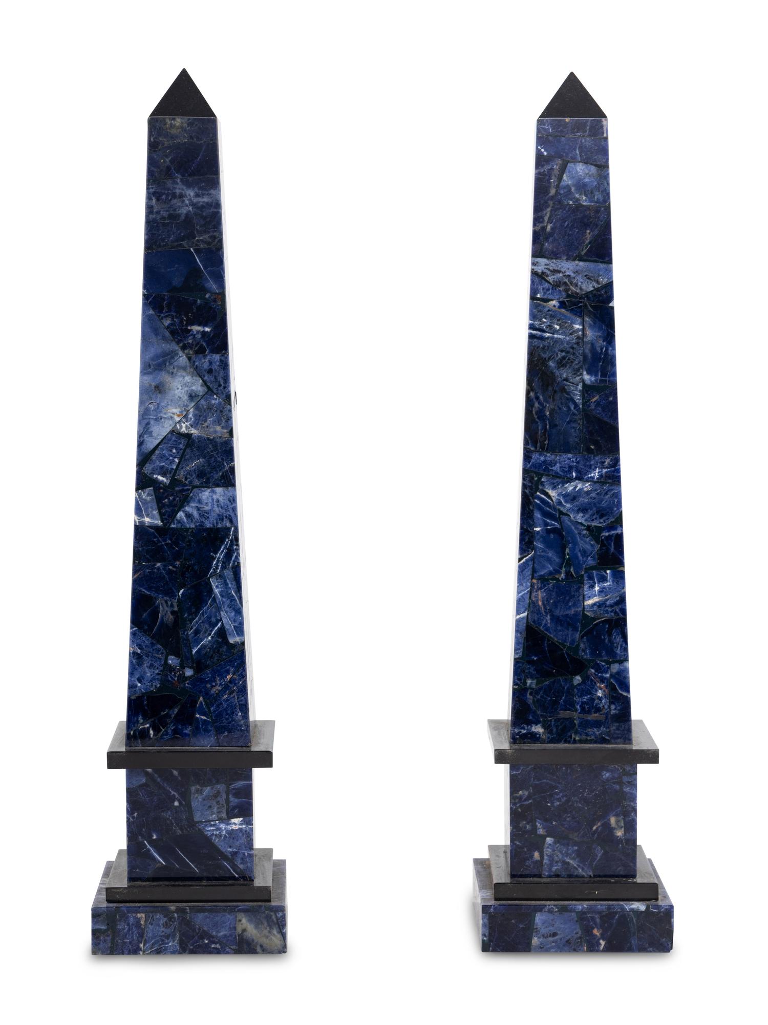 A Pair of Blue Quartz-Veneered Obelisks
