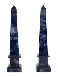 A Pair of Blue Quartz-Veneered Obelisks