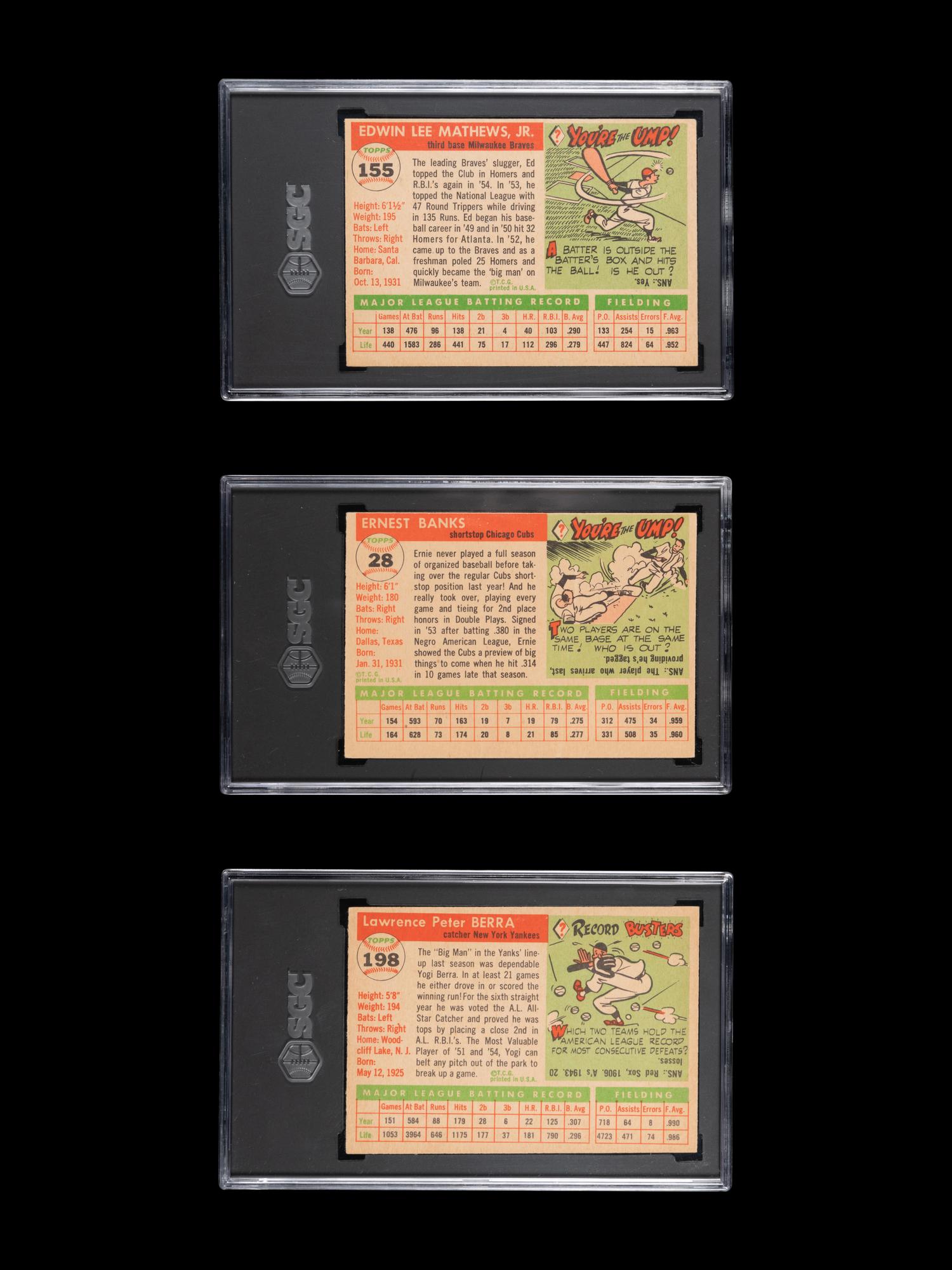 A Group of Three SGC Graded 1955 Topps Hall of Fame Baseball Cards,