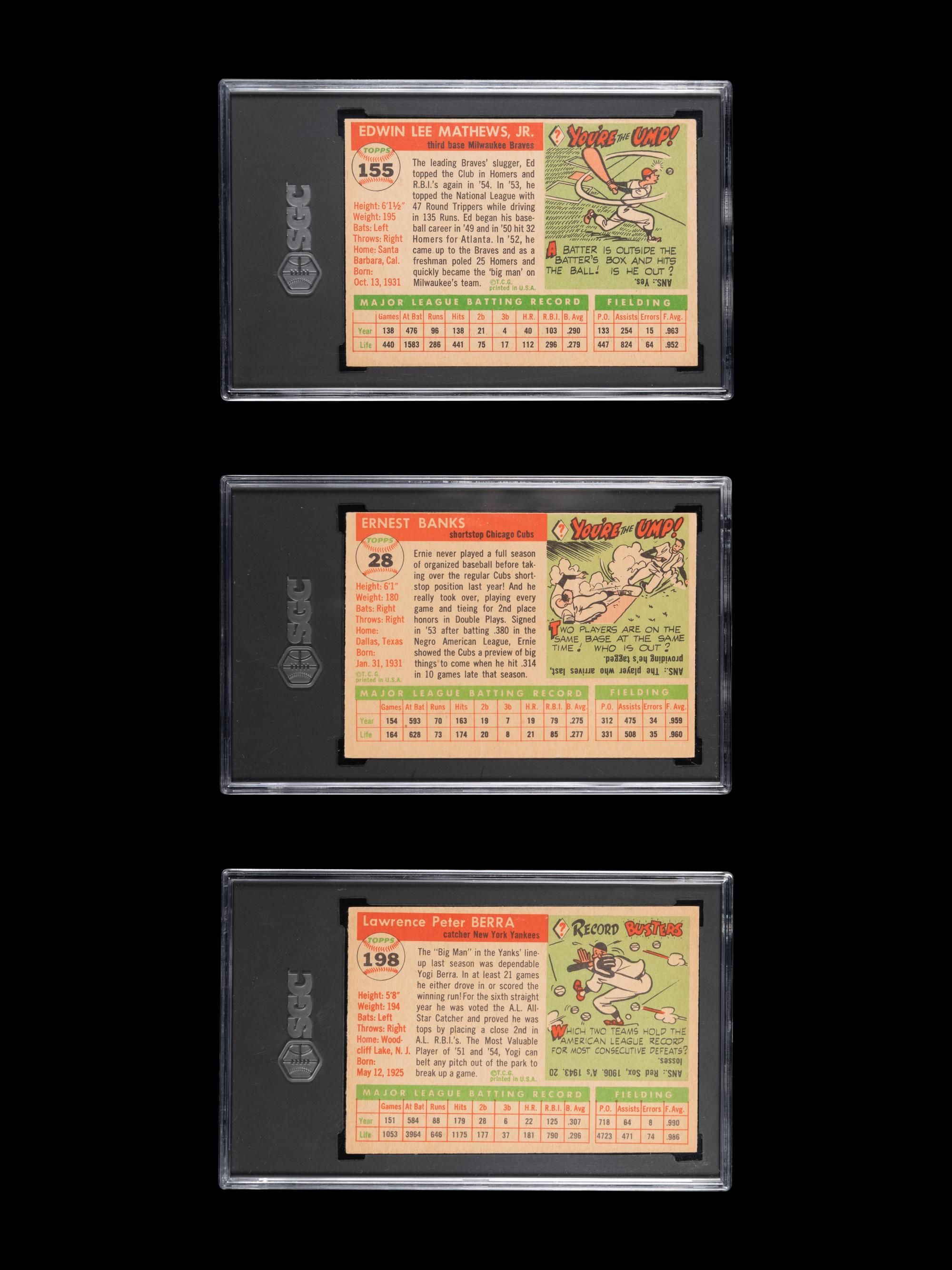 A Group of Three SGC Graded 1955 Topps Hall of Fame Baseball Cards,