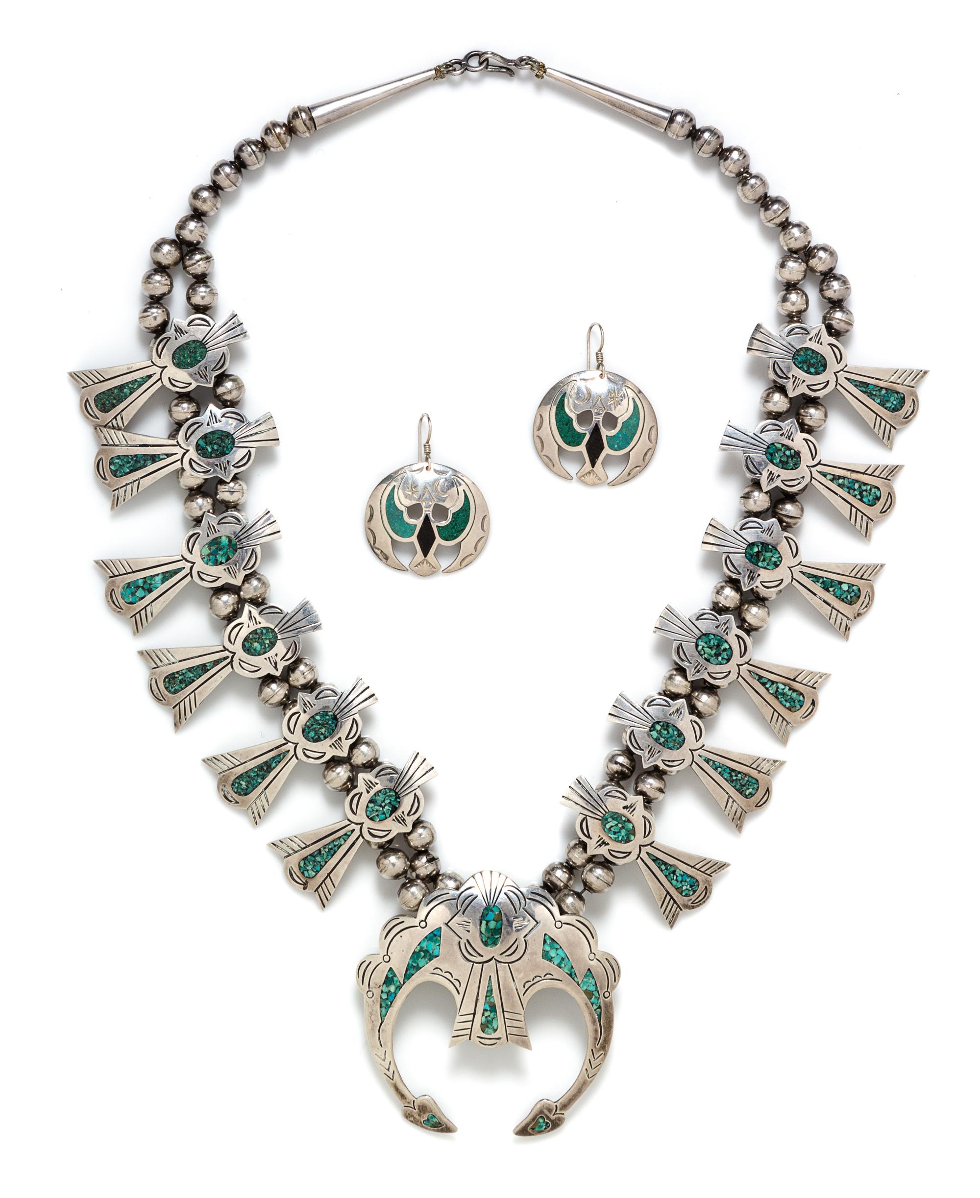 A Collection of Sterling Silver and Turquoise Bird Motif Jewelry, 113.30 dwts.