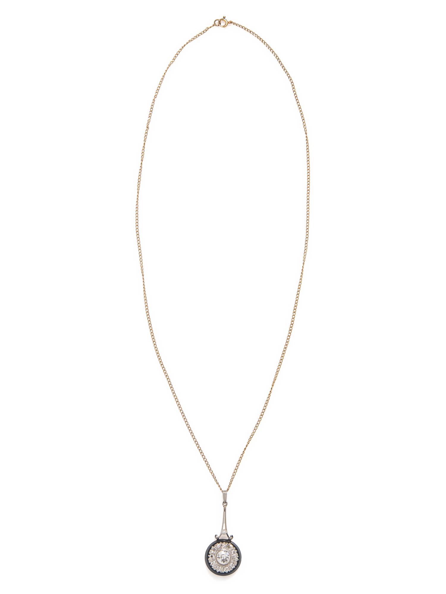 ANTIQUE, DIAMOND AND BLACK ONYX PENDANT