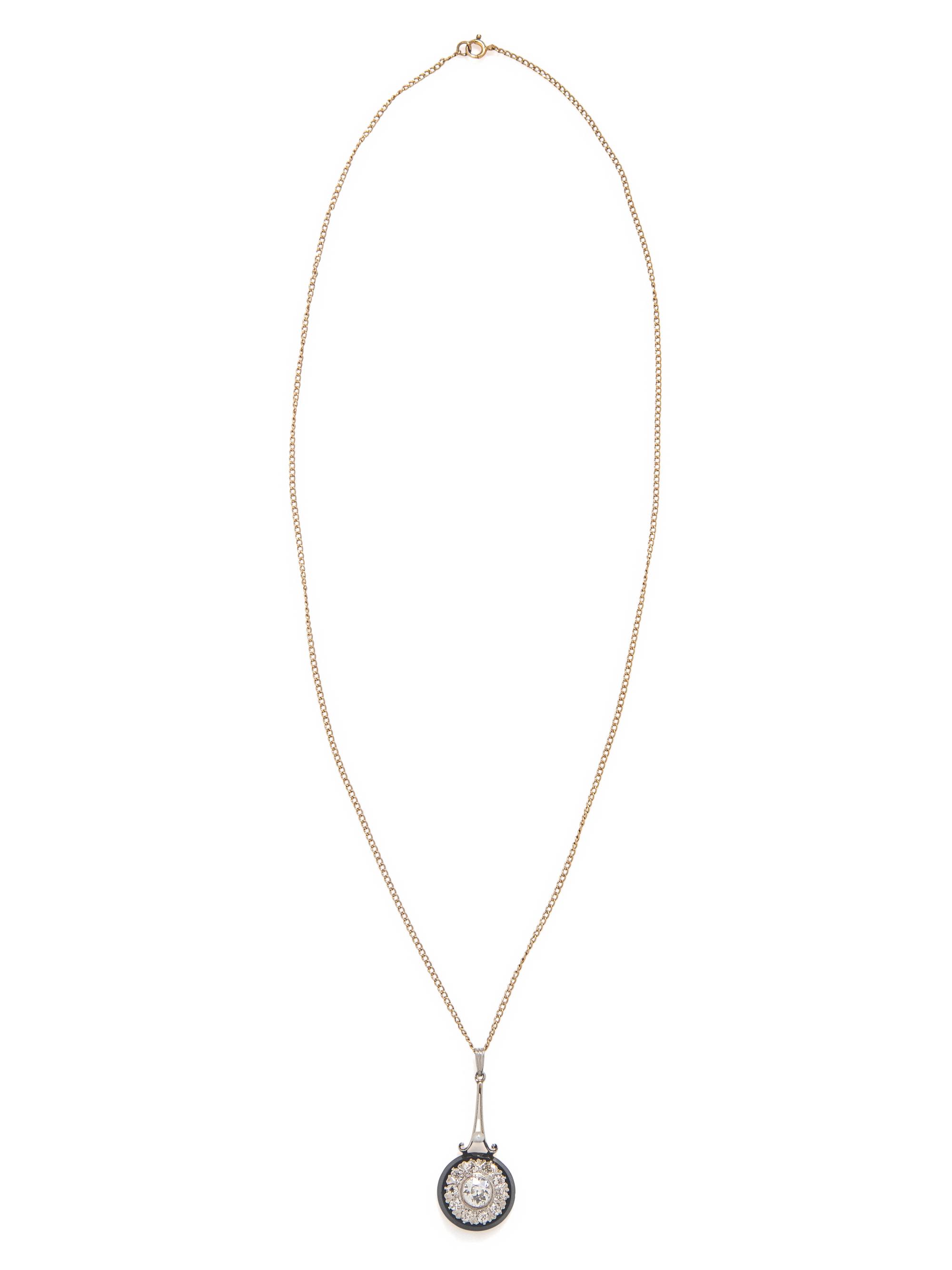 ANTIQUE, DIAMOND AND BLACK ONYX PENDANT