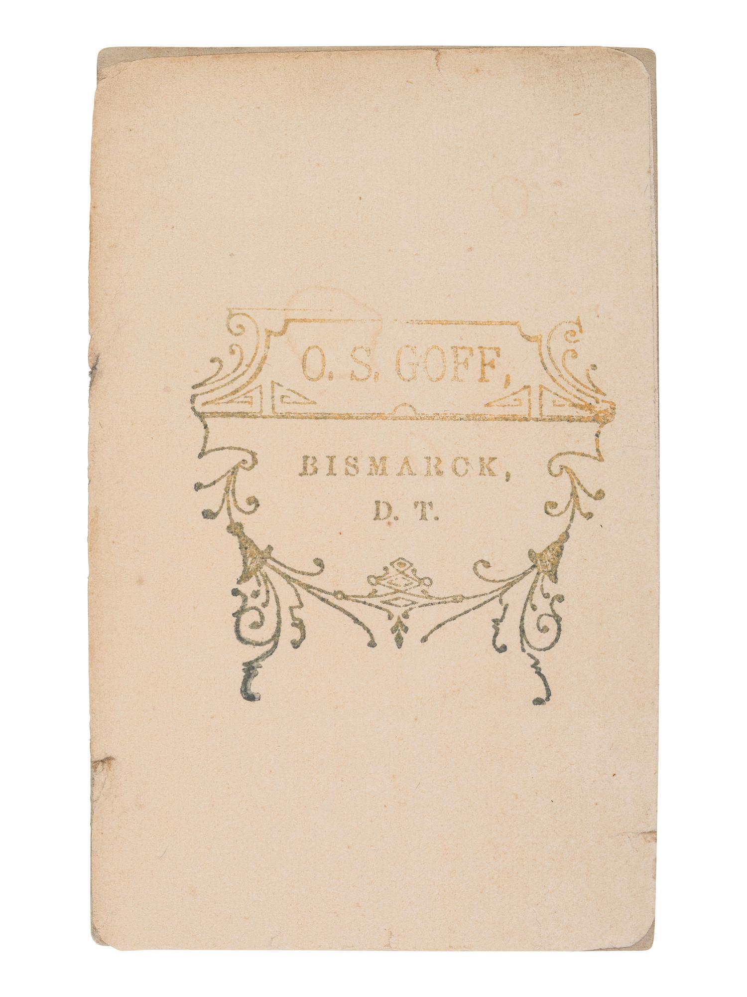 [CUSTER, George Armstrong]. GOFF, O.S., photographer. CDV of Libbie Custer's niece, Mary Ann, while at Fort Abraham Lincoln with the Custer family and 7th US Cavalry.