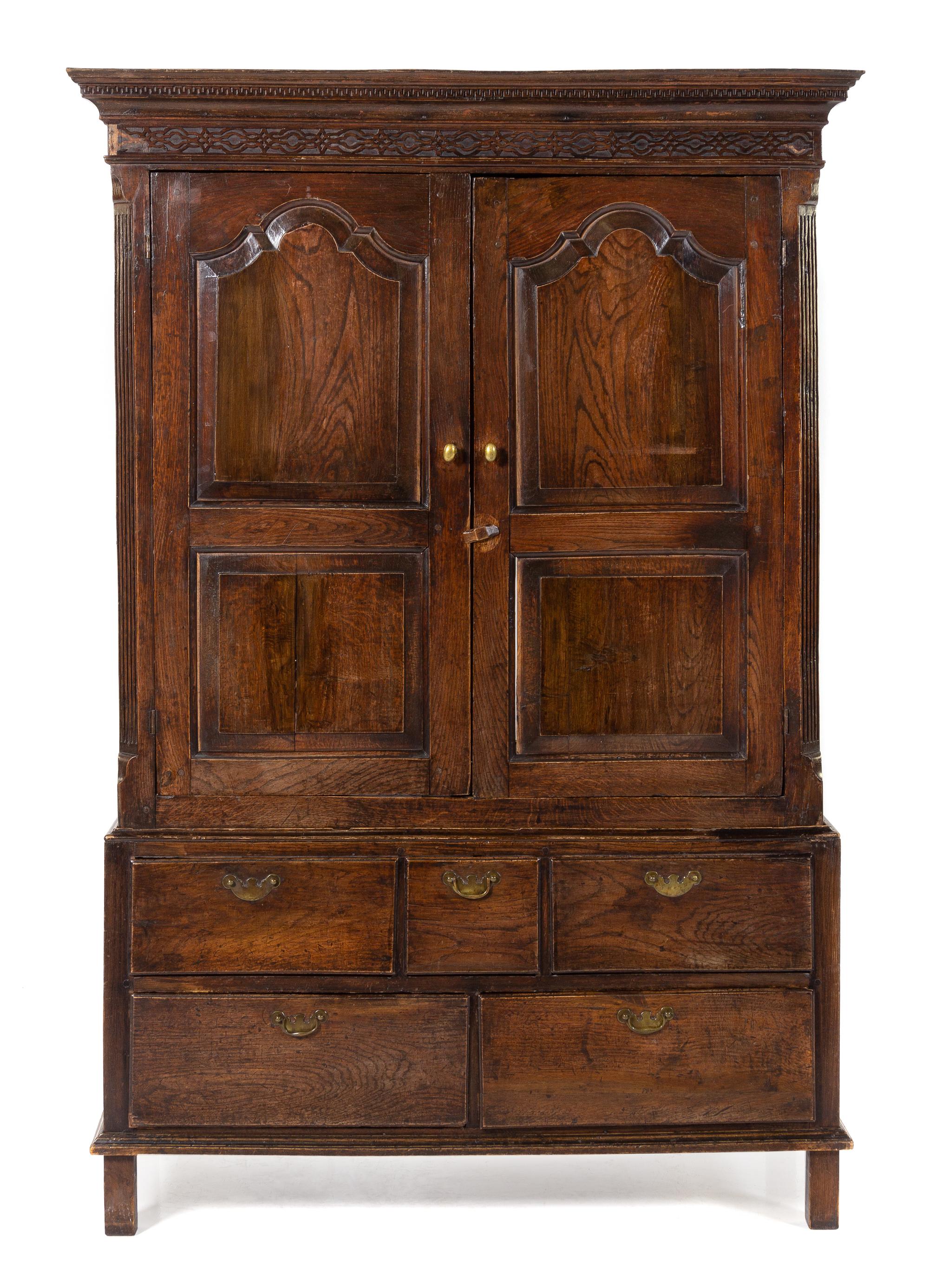 A George III Provincial Oak Linen Press Height 74 x width 50 x depth 21 inches. — 19TH CENTURY