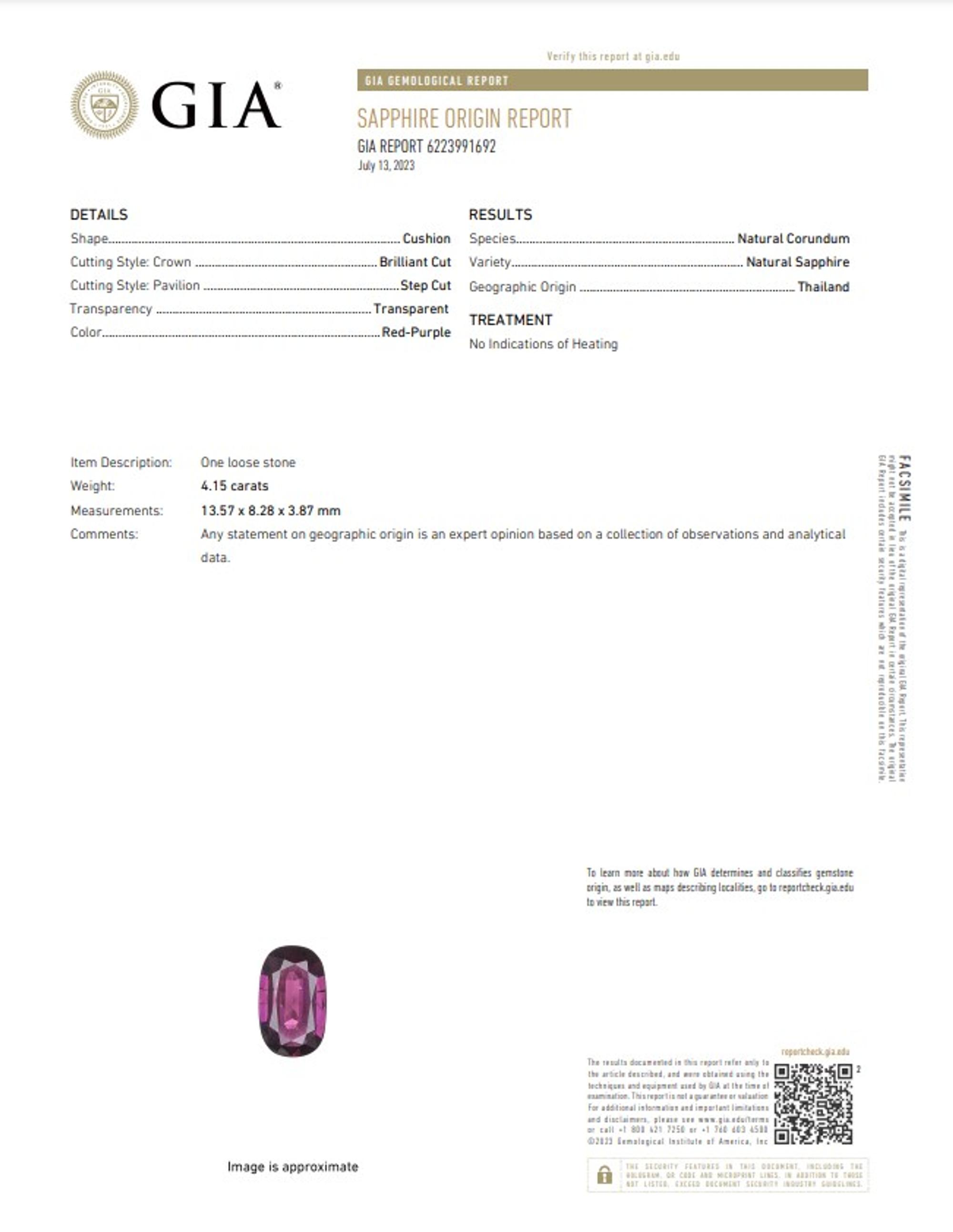 4.15 CARAT RED-PURPLE SAPPHIRE