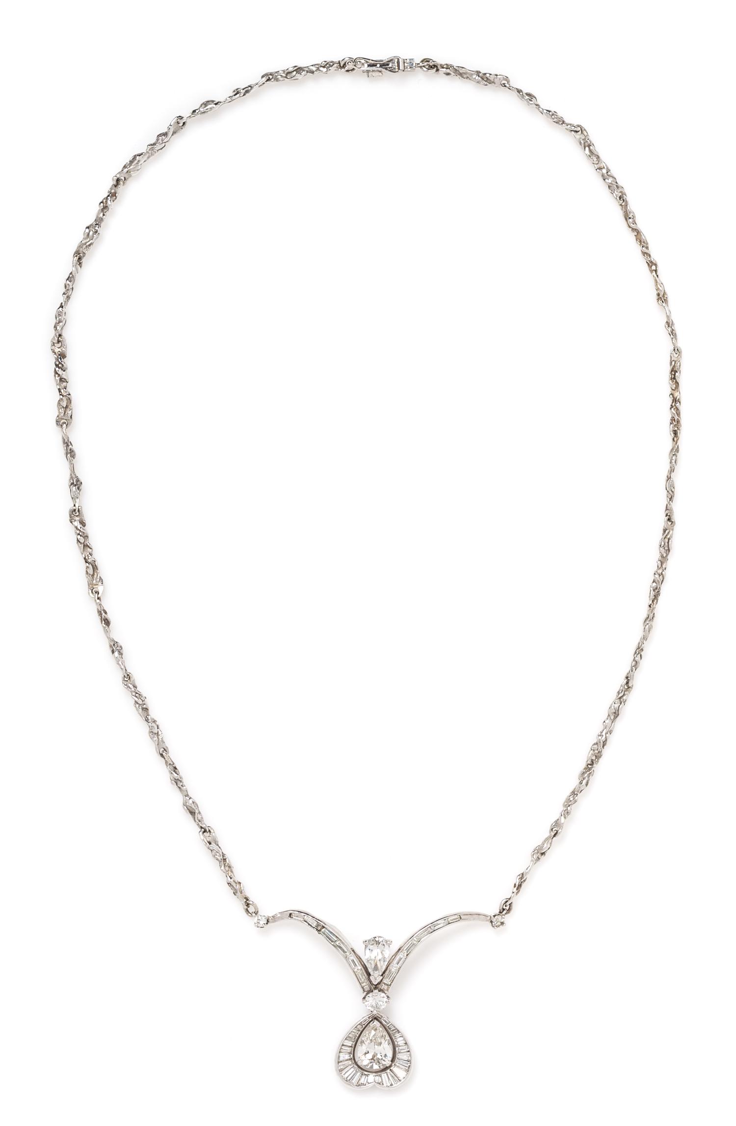 A Platinum and Diamond Pendant on White Gold Chain, 11.50 dwts.
