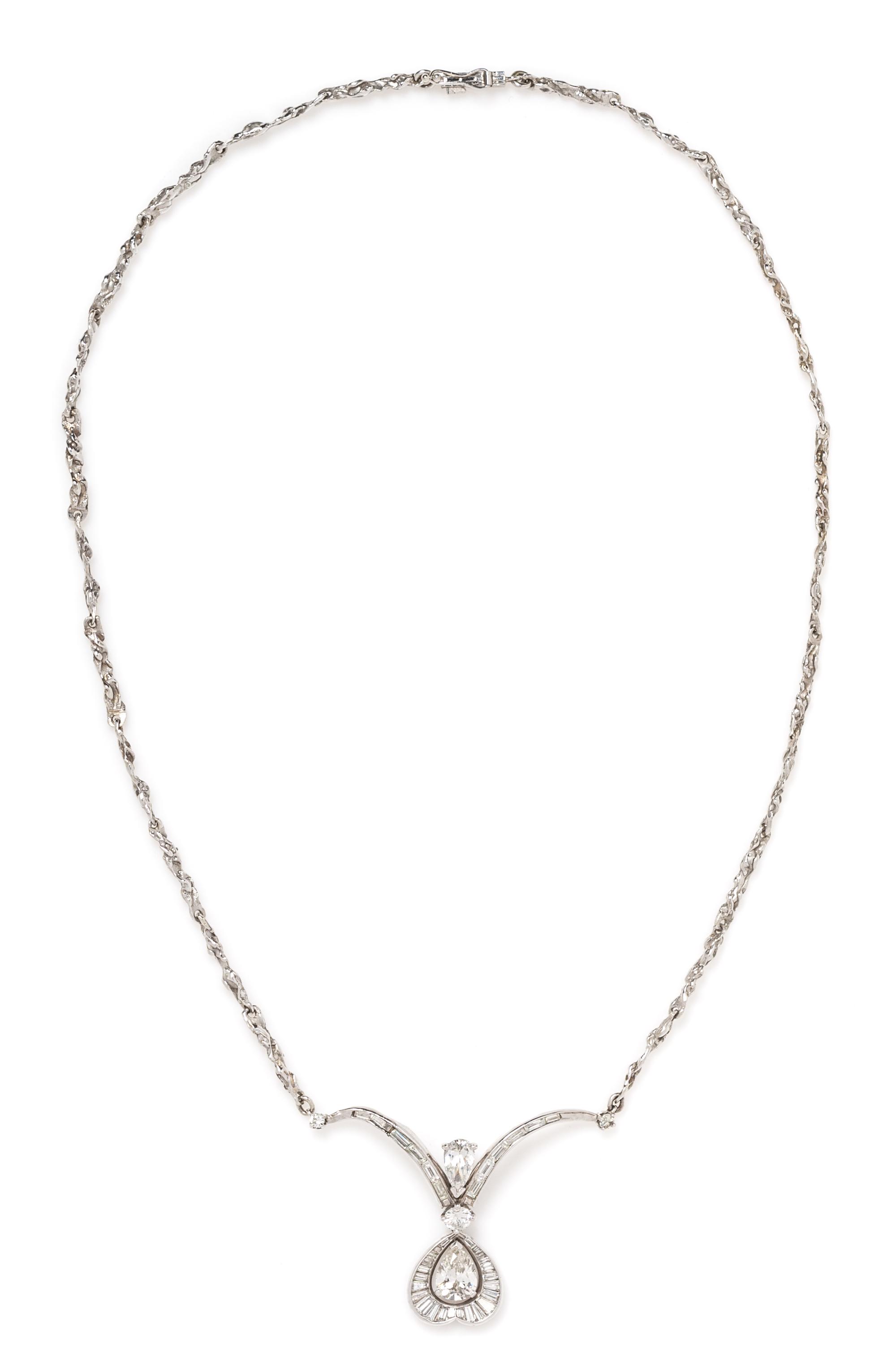 A Platinum and Diamond Pendant on White Gold Chain, 11.50 dwts.