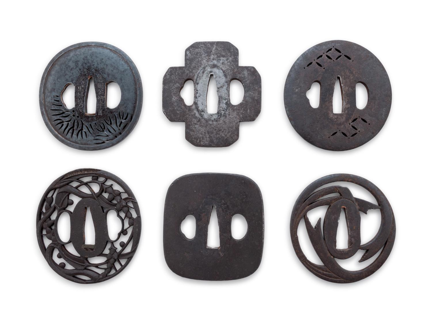 Six Japanese Cast Iron Tsuba