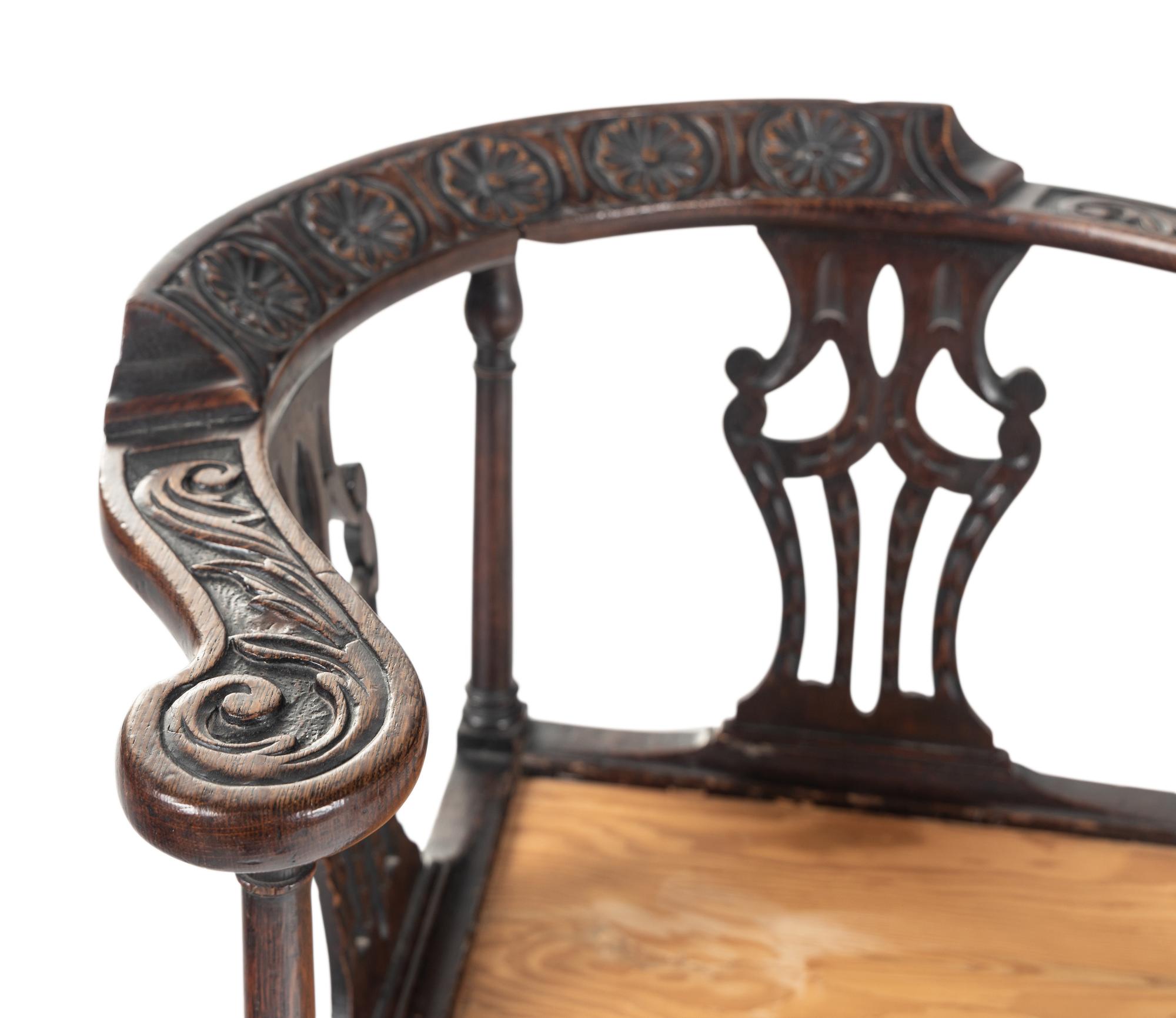A William and Mary Carved Oak Corner Chair