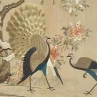 A Cantonese Silk Needlework "Peacocks and Cranes" Panel, 19th Century — 清晚期 粵綉孔雀圖鏡框