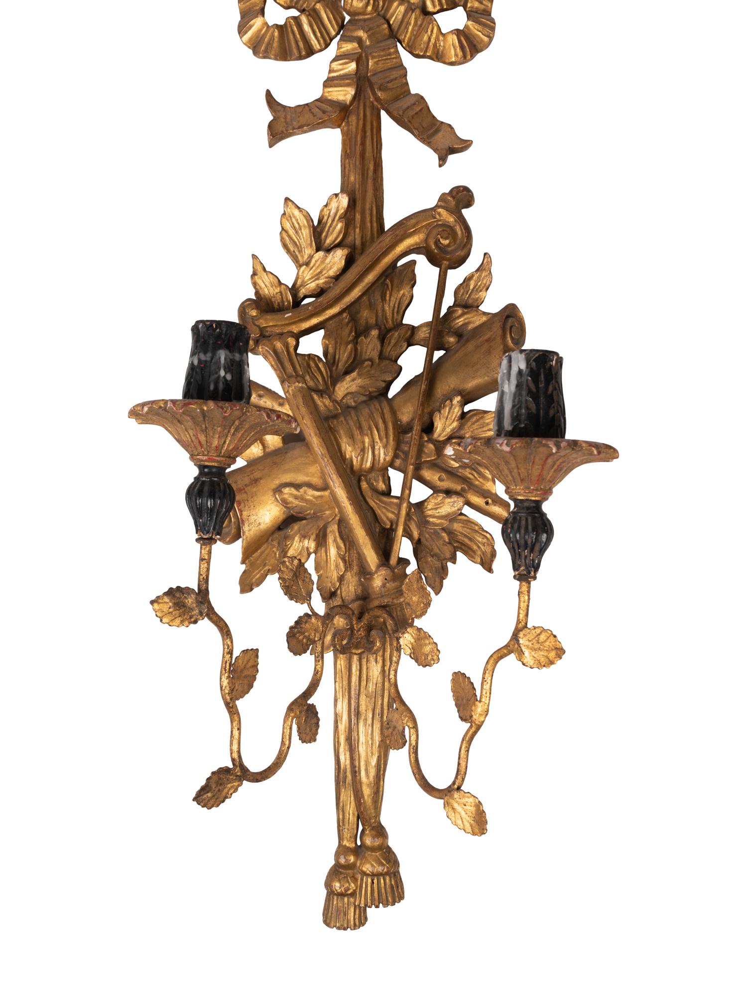 An Italian Giltwood Two-Light Sconce