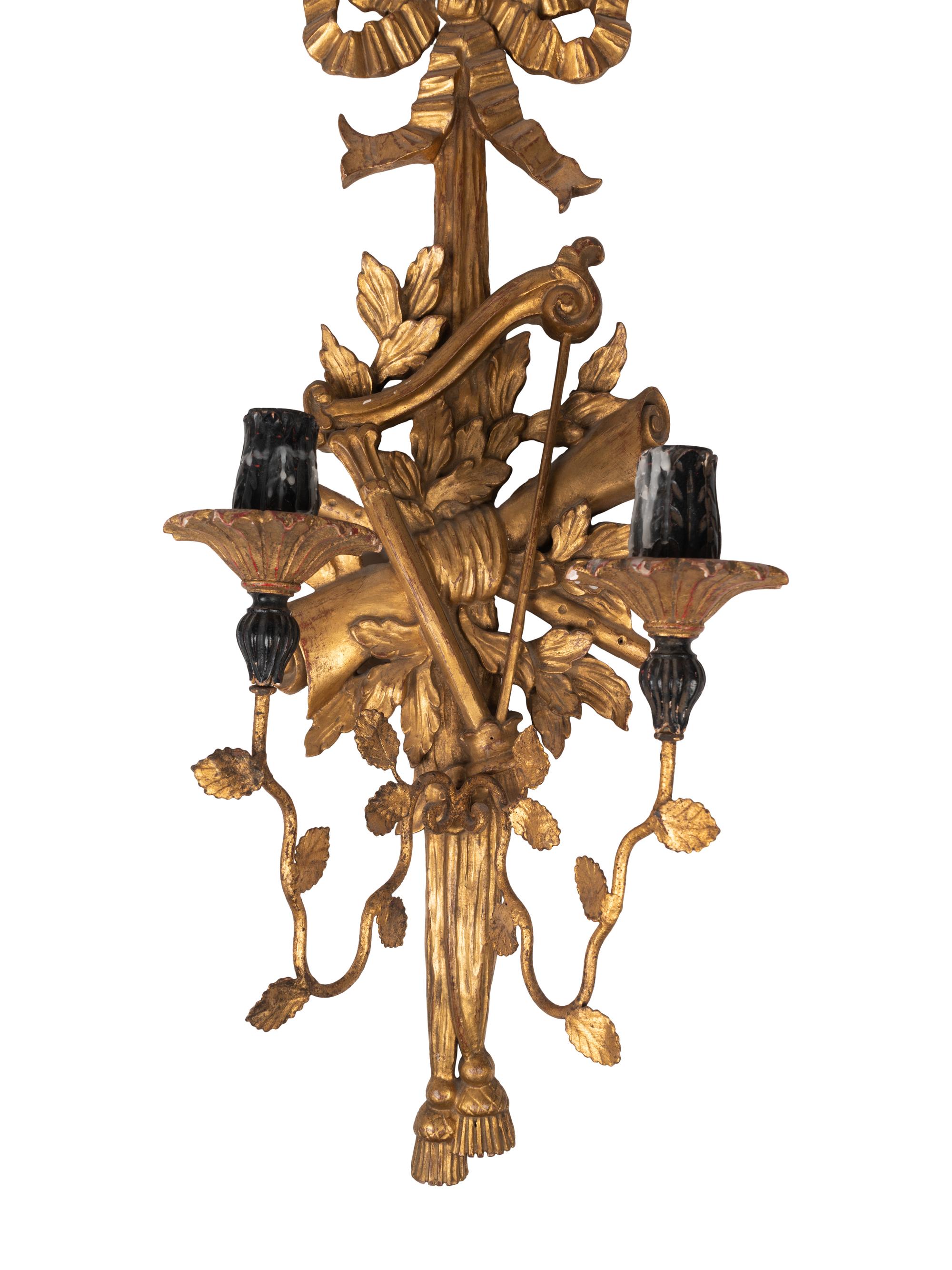 An Italian Giltwood Two-Light Sconce