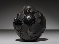 Carved Micaceous Blackware Jar, with Hummingbirds
