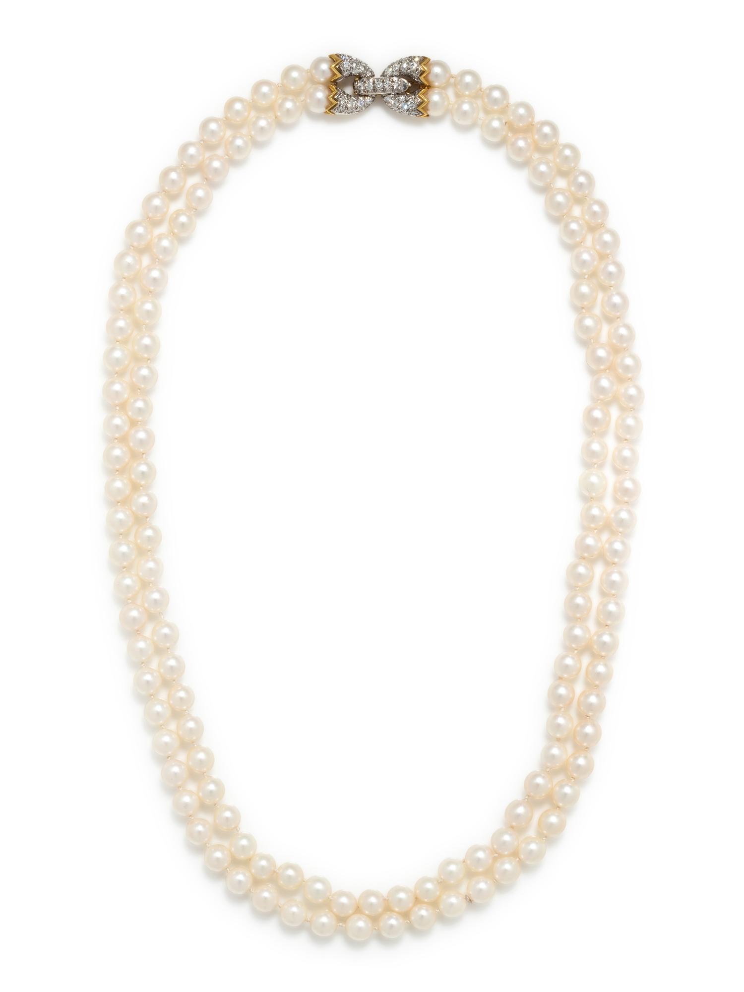 CULTURED PEARL AND DIAMOND NECKLACE