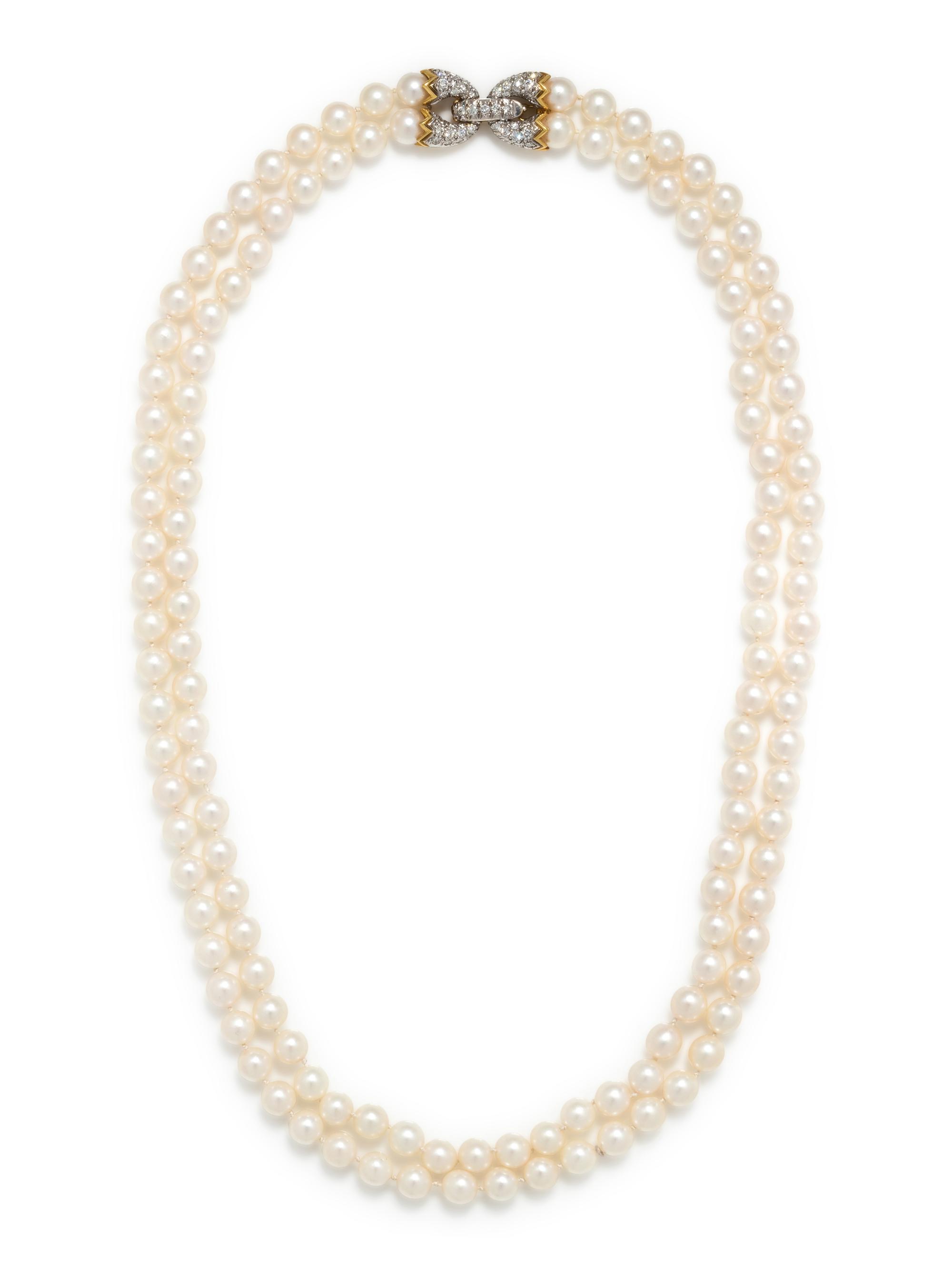 CULTURED PEARL AND DIAMOND NECKLACE