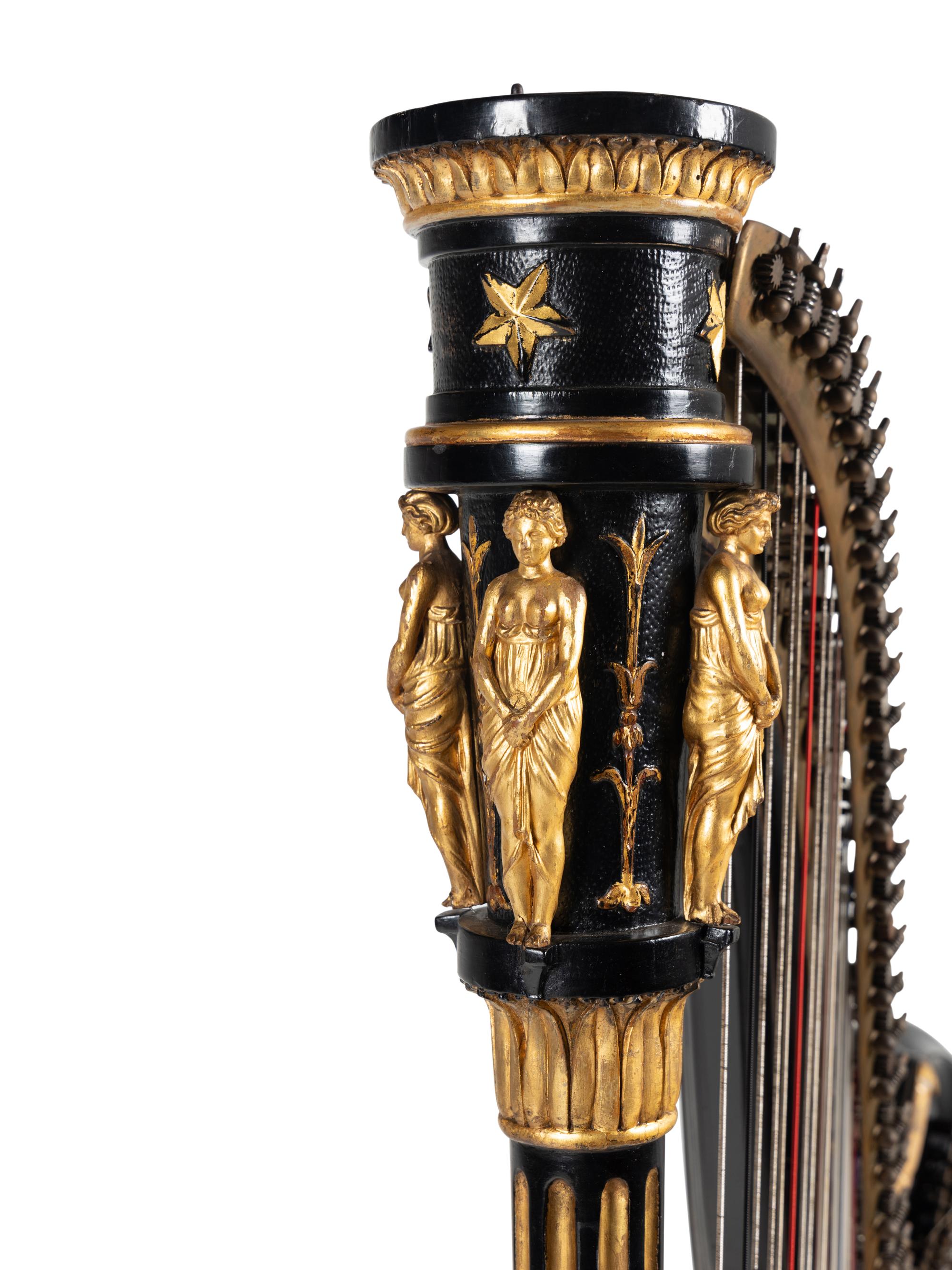 An Empire Black Lacquer and Parcel Gilt Harp